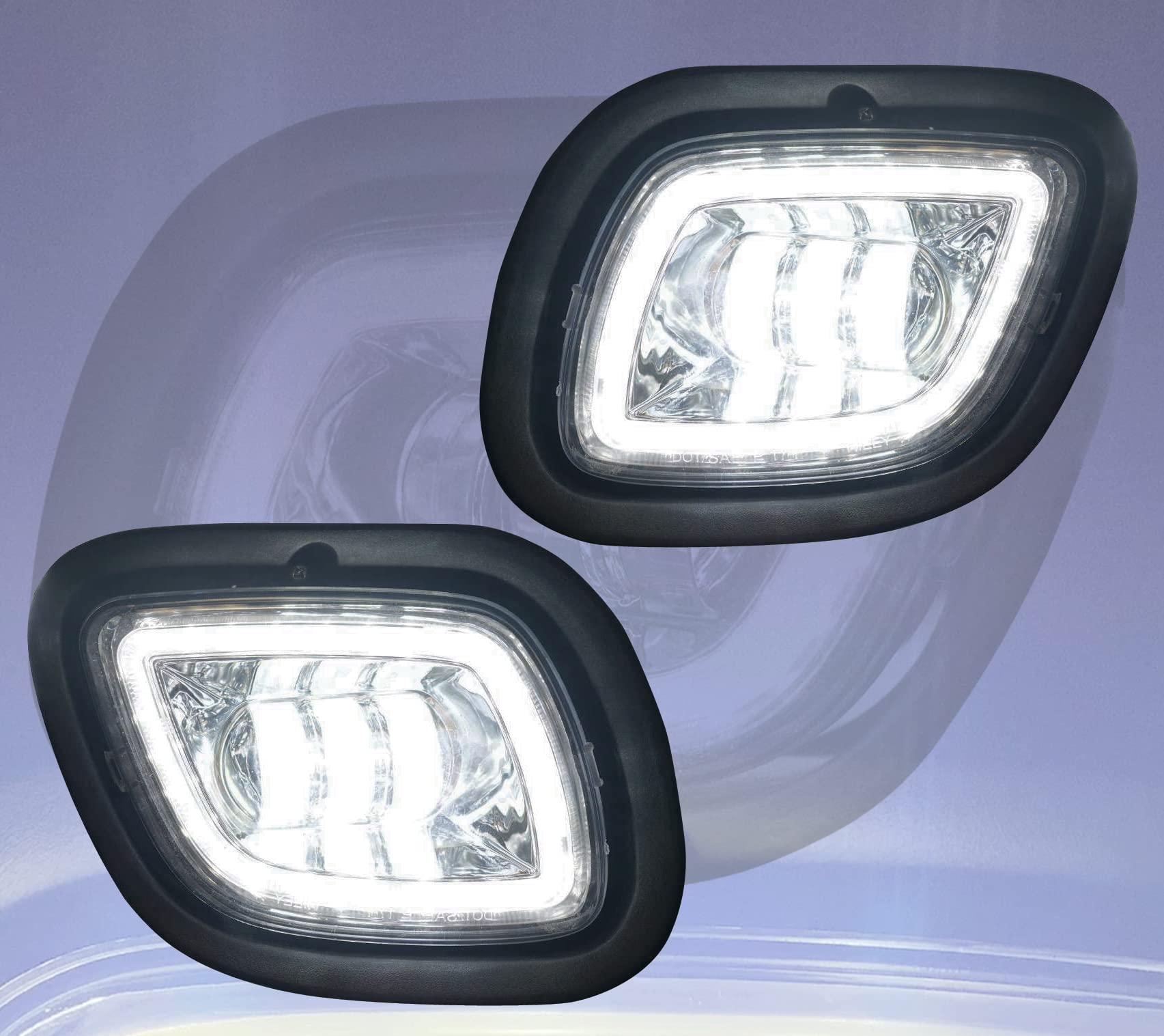 QSC Full LED Chrome Fog Lights with Halo for Freightliner Cascadia 2008-2017 - Durable Truck Lighting for Night Driving & Bad Weather Conditions