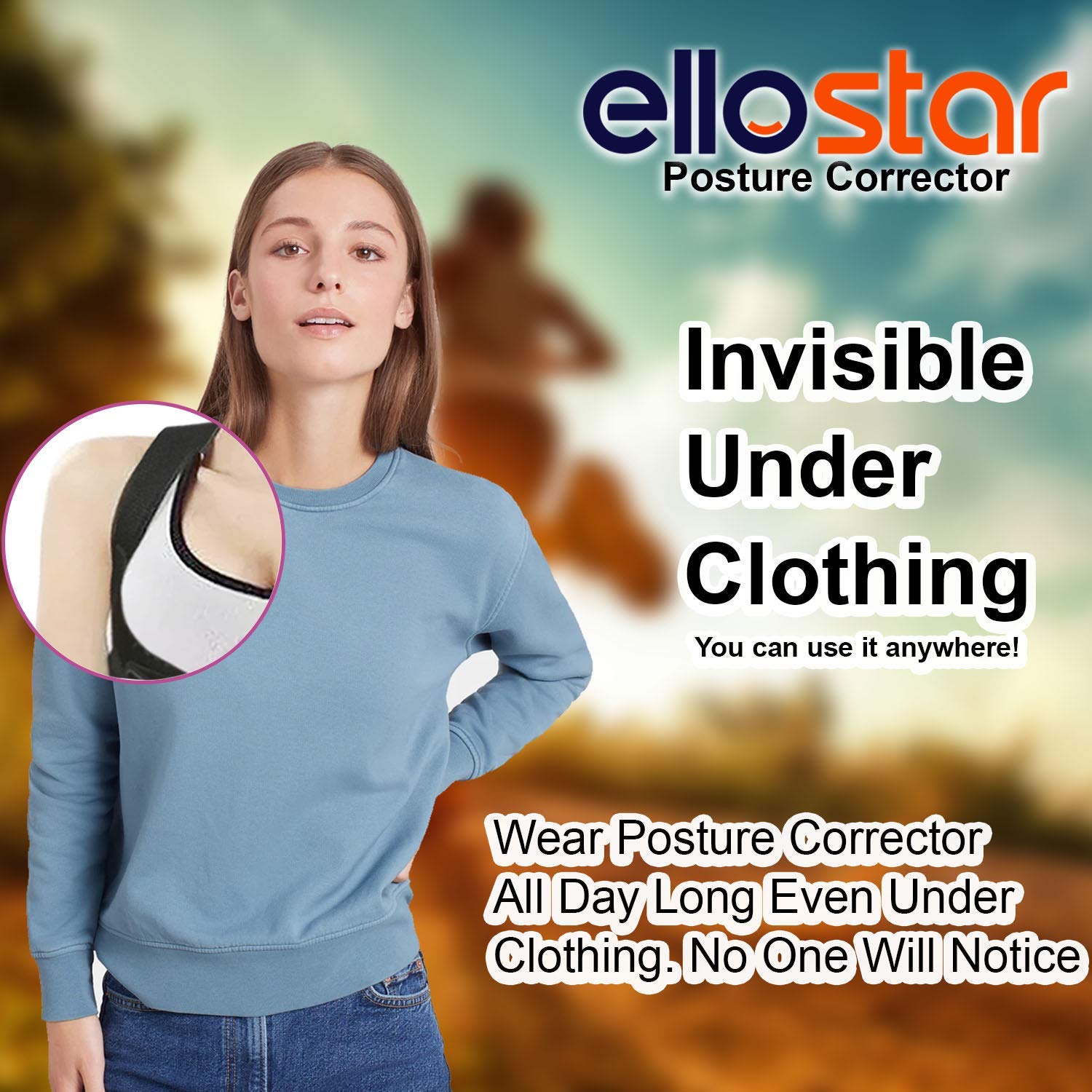 Ellostar Back Brace Posture Corrector for Women & Men - Adjustable Lumbar Support, Shoulder & Back Pain Relief - Medium (27-33 Inch) - Ideal for Office Work, Driving & Daily Posture Improvement