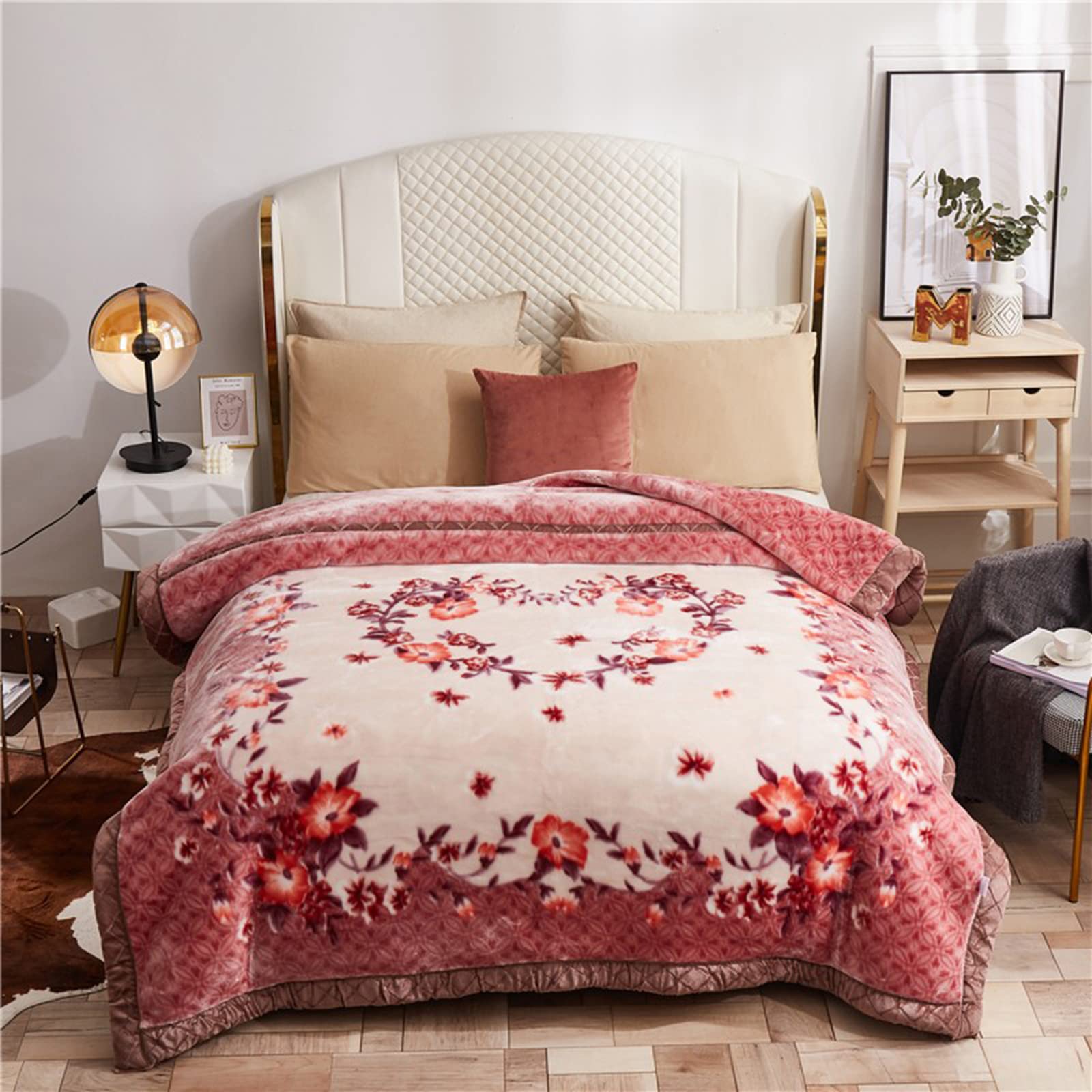 Premium 9 Lbs Mink Blanket - 79x91 Inch Light Red, Ultra Soft & Cozy Plush Fleece Blanket, 750GSM Thick Warm Throw for Full/Queen Bed, Couch, Sofa - Perfect for Winter Nights, Home Decor, and Gift Giving
