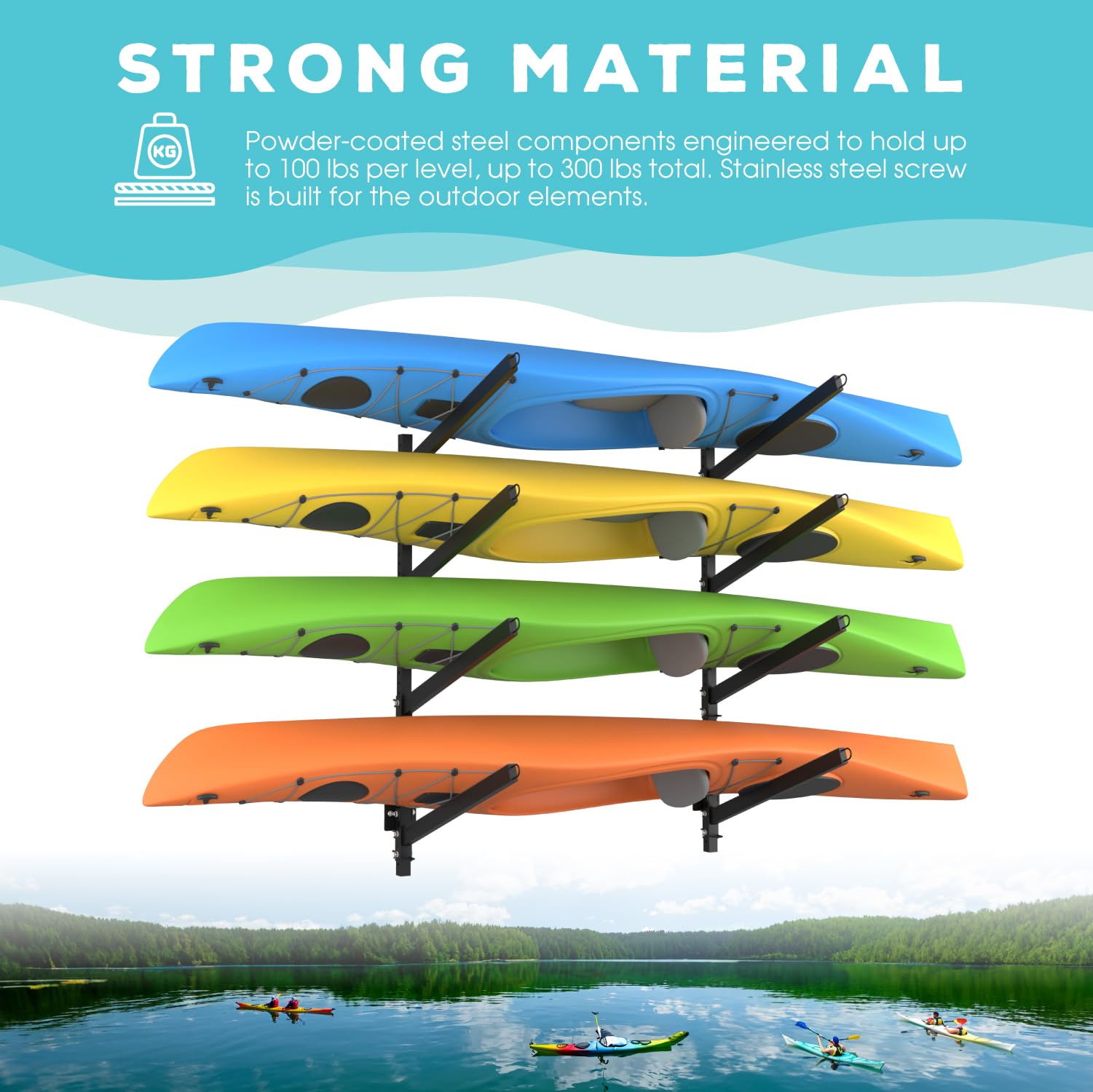 Adjustable Kayak Storage Rack - Heavy Duty SUP Stand, Weatherproof Canoe & Paddleboard Holder for Indoor Outdoor Use - Perfect for Garage, Shed, Dock, Beach House Storage - Organize Surfboards, Kayaks & Water Sports Gear