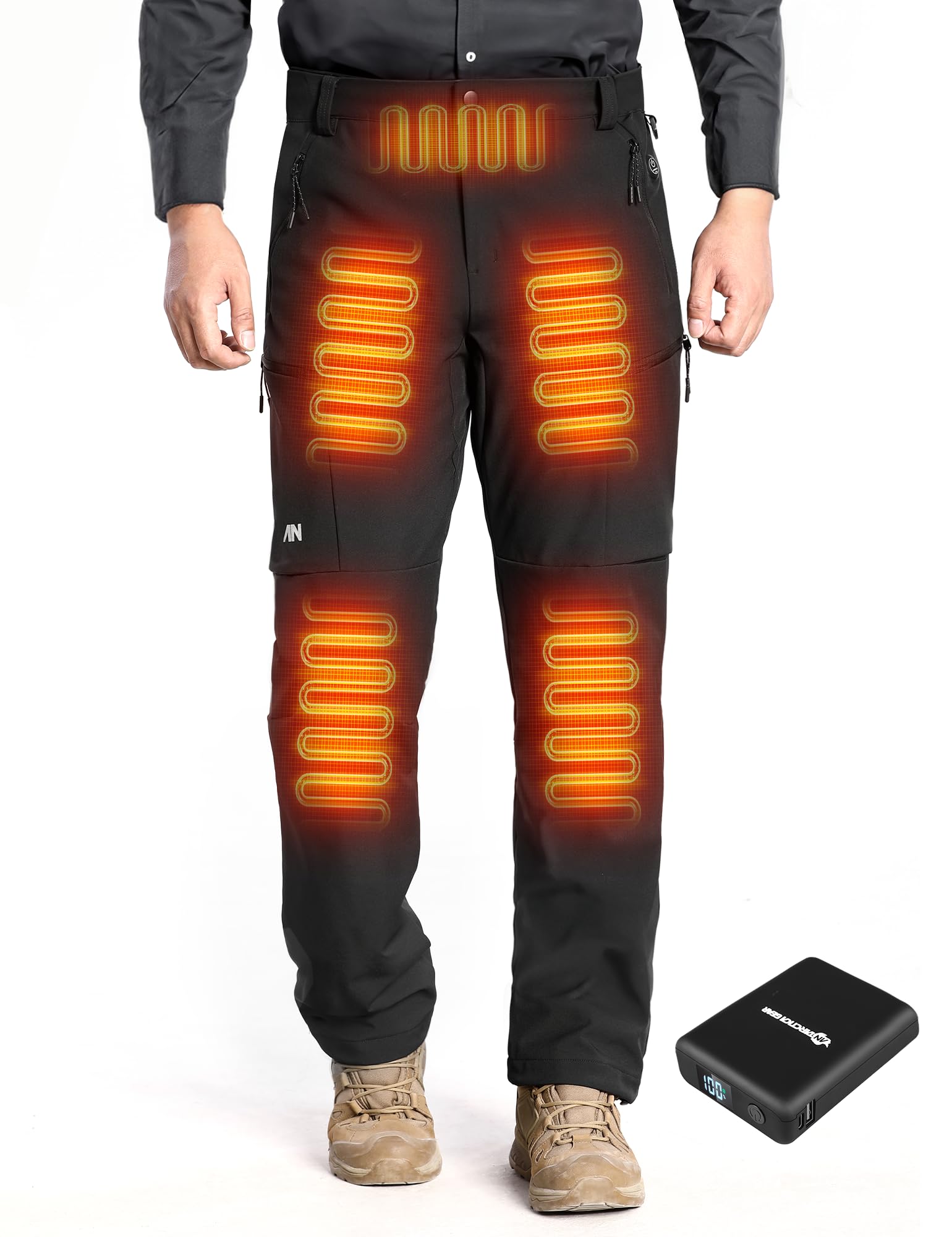 Heated Pants for Men - 12V/20000mAh Rechargeable Battery, 5-Zone Heating System, Softshell Winter Hiking Pants for Outdoor Activities, Skiing & Cold Weather Work