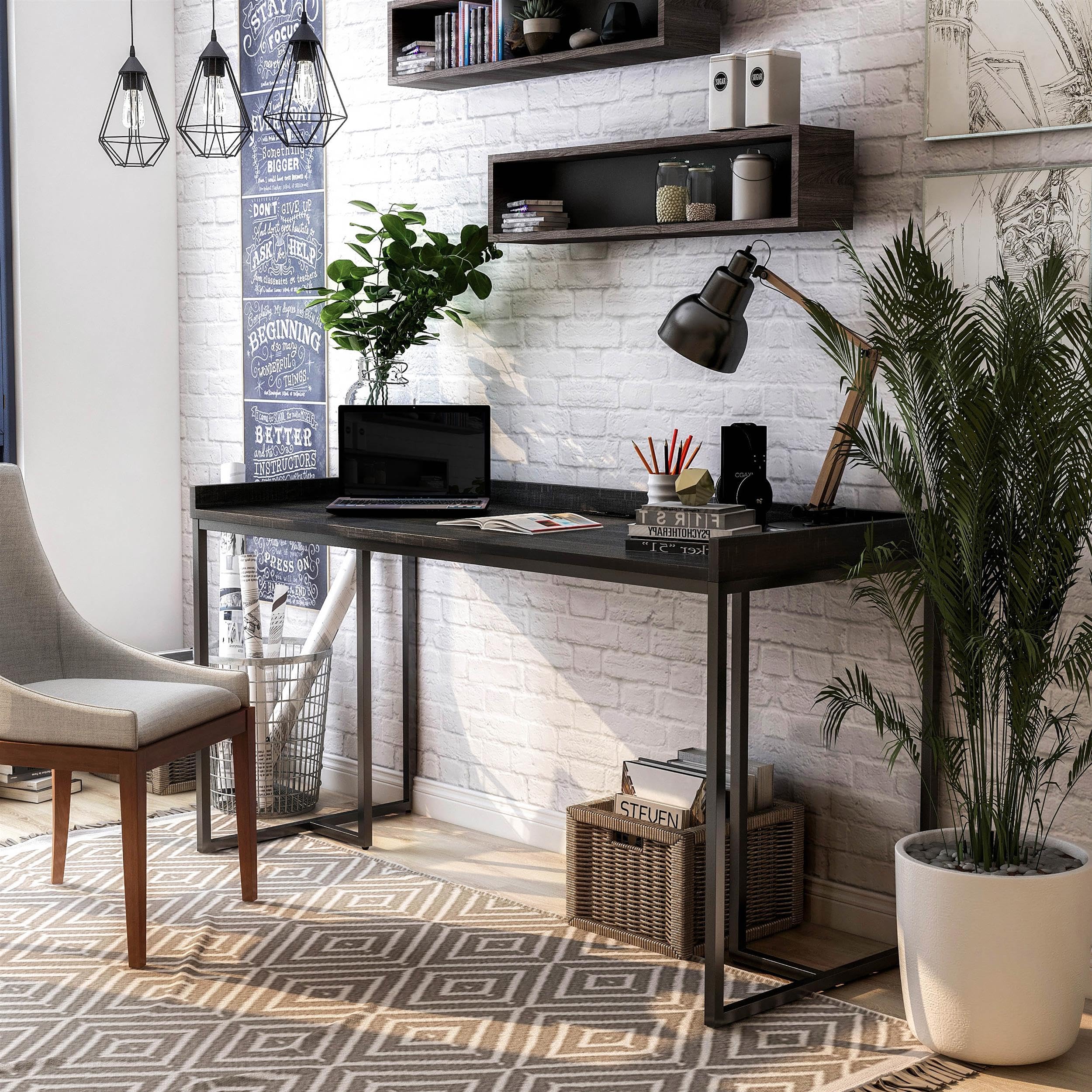 Timor Modern Wood Computer Desk with USB Port - Black Home Office Desk for Work, Study & Gaming | Space-Saving Design for Small Rooms & Apartments