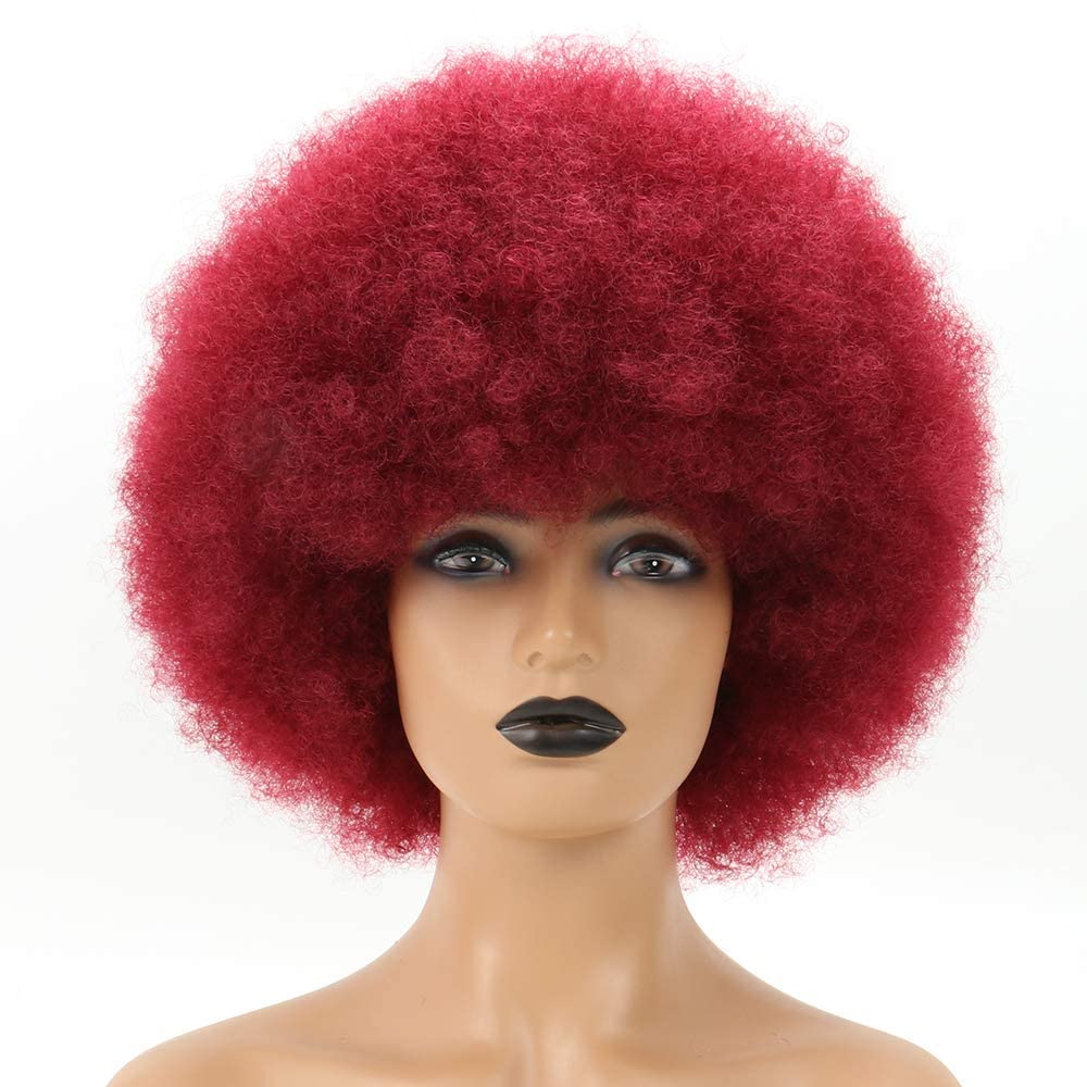 Wine Red Afro Wig for Black Women - Big, Bouncy & Soft Natural Looking Short Kinky Curly Synthetic Hair | Perfect for Cosplay, Halloween, Parties & Everyday Wear