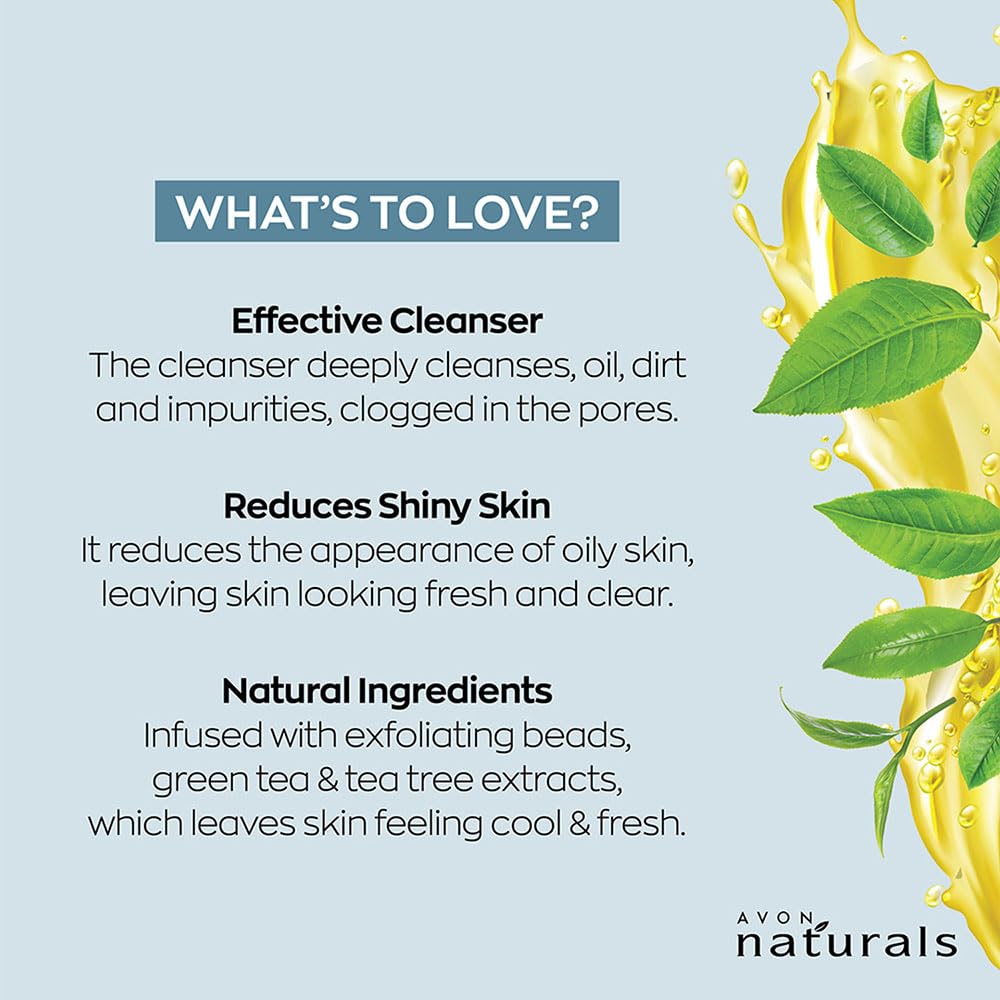 AVON Naturals Green Tea & Tea Tree Oil Facial Cleanser 100g - Deep Cleansing for Acne-Prone & Oily Skin | Gentle Daily Face Wash for Men & Women