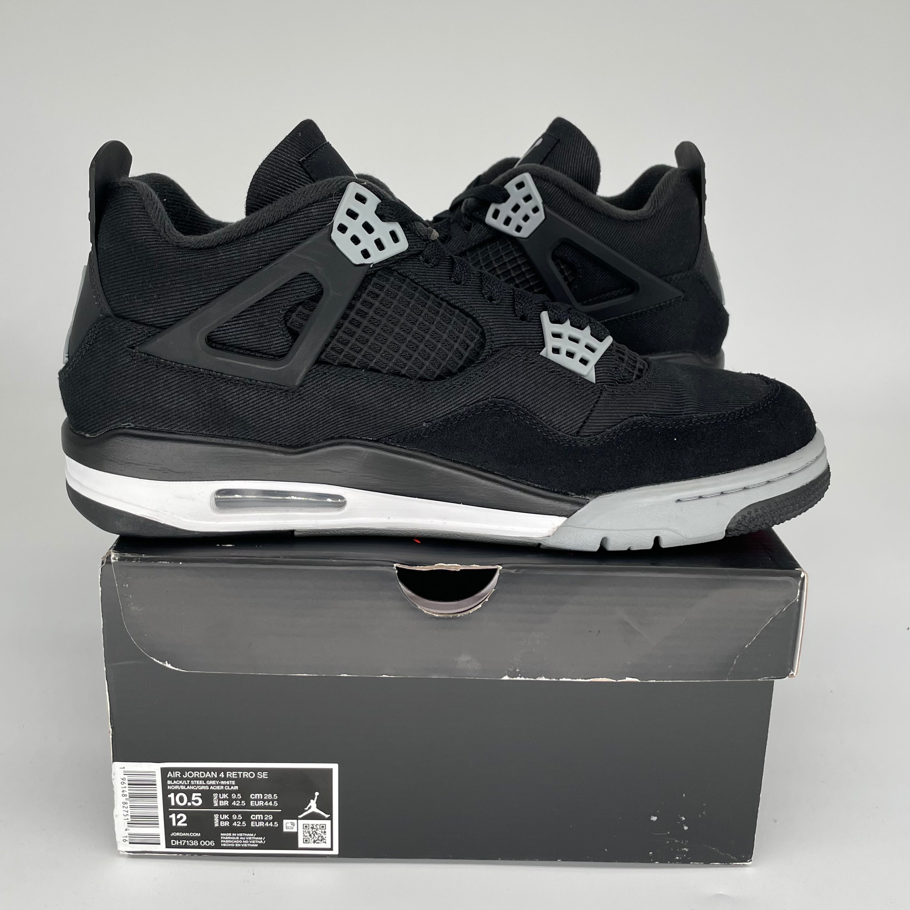 Original Air Jordan 4 Black Canvas Men's Sneakers - Size 10.5 (DH7138-006) | Retro Basketball Shoes for Streetwear & Casual Outfits