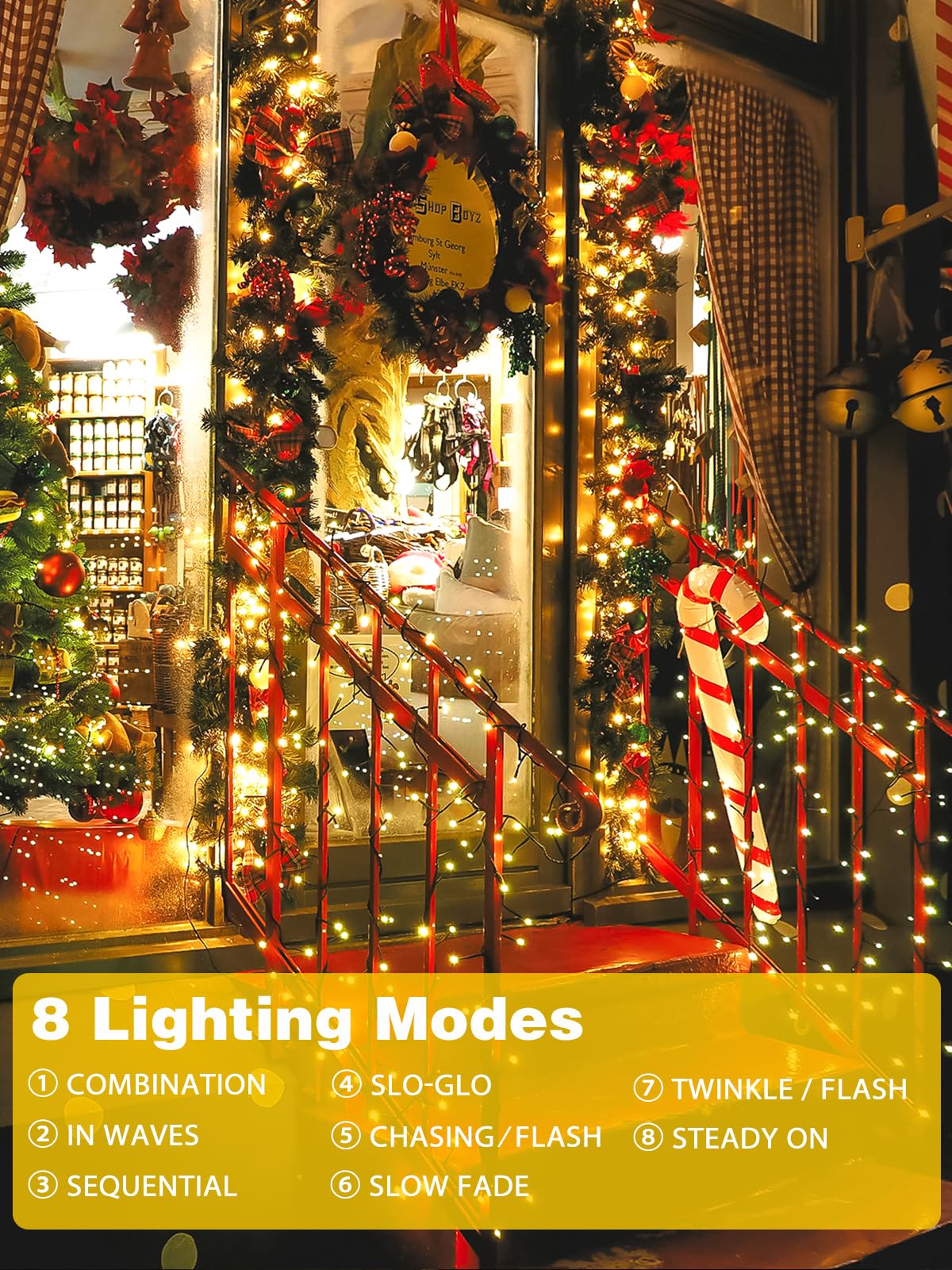 2 Pack 200 LED Solar String Lights Outdoor - Waterproof Solar Christmas Lights with 8 Lighting Modes - Perfect for Xmas Tree, Wedding, Party, Garden, Patio & Backyard Decorations (Warm White)