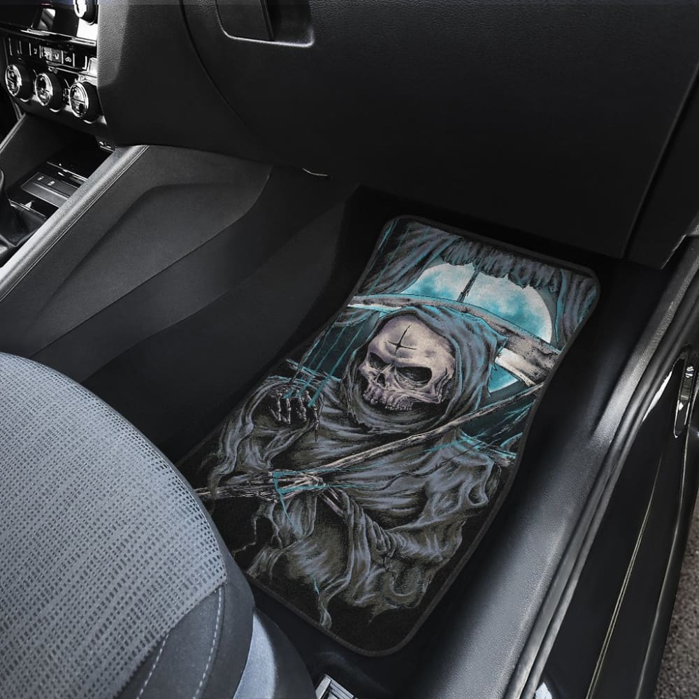 4 Pcs Gothic Skull Car Floor Mats - Non-Slip Rubber Auto Accessories for Halloween, Dark Aesthetic & Car Enthusiasts - Perfect for Sedans, SUVs & Trucks