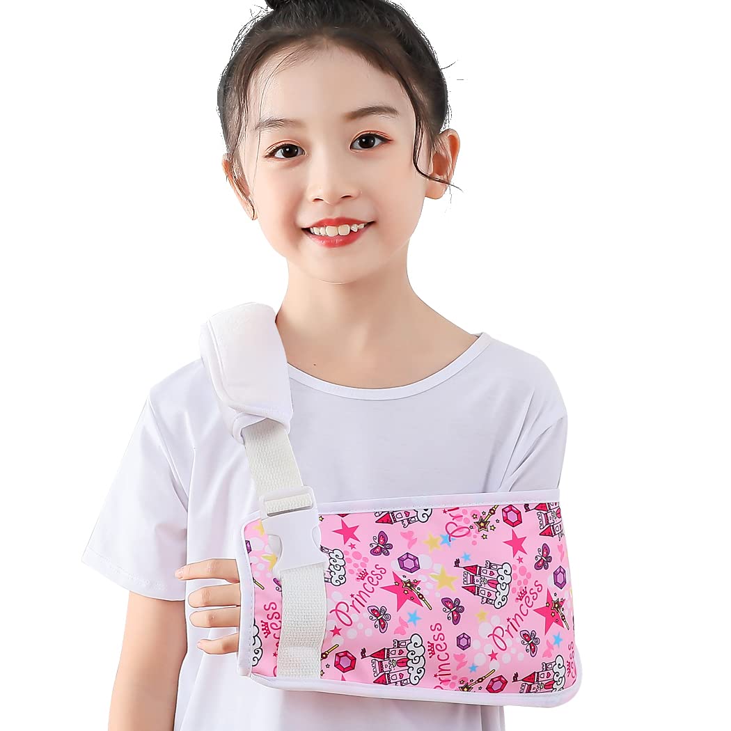 Pink Princess Kids Arm Sling for Girls - Adjustable Shoulder Support for Broken Arm, Elbow & Wrist Injuries - Pediatric Shoulder Sling for Torn Rotator Cuff - Comfortable & Cute Toddler Sling (Size L) - Perfect for School, Playtime & Recovery