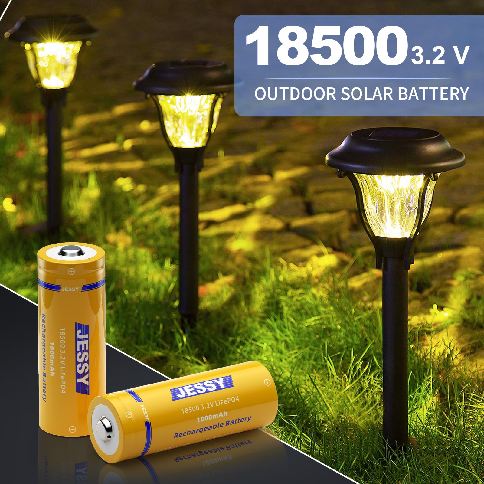 4 Pack 3.2V Rechargeable Solar Batteries - 18500 LiFePO4 Lithium Batteries 1000mAh for Outdoor Solar Lights, Garden Lights, Pathway Lights - Perfect for Backyard, Patio & Landscape Lighting