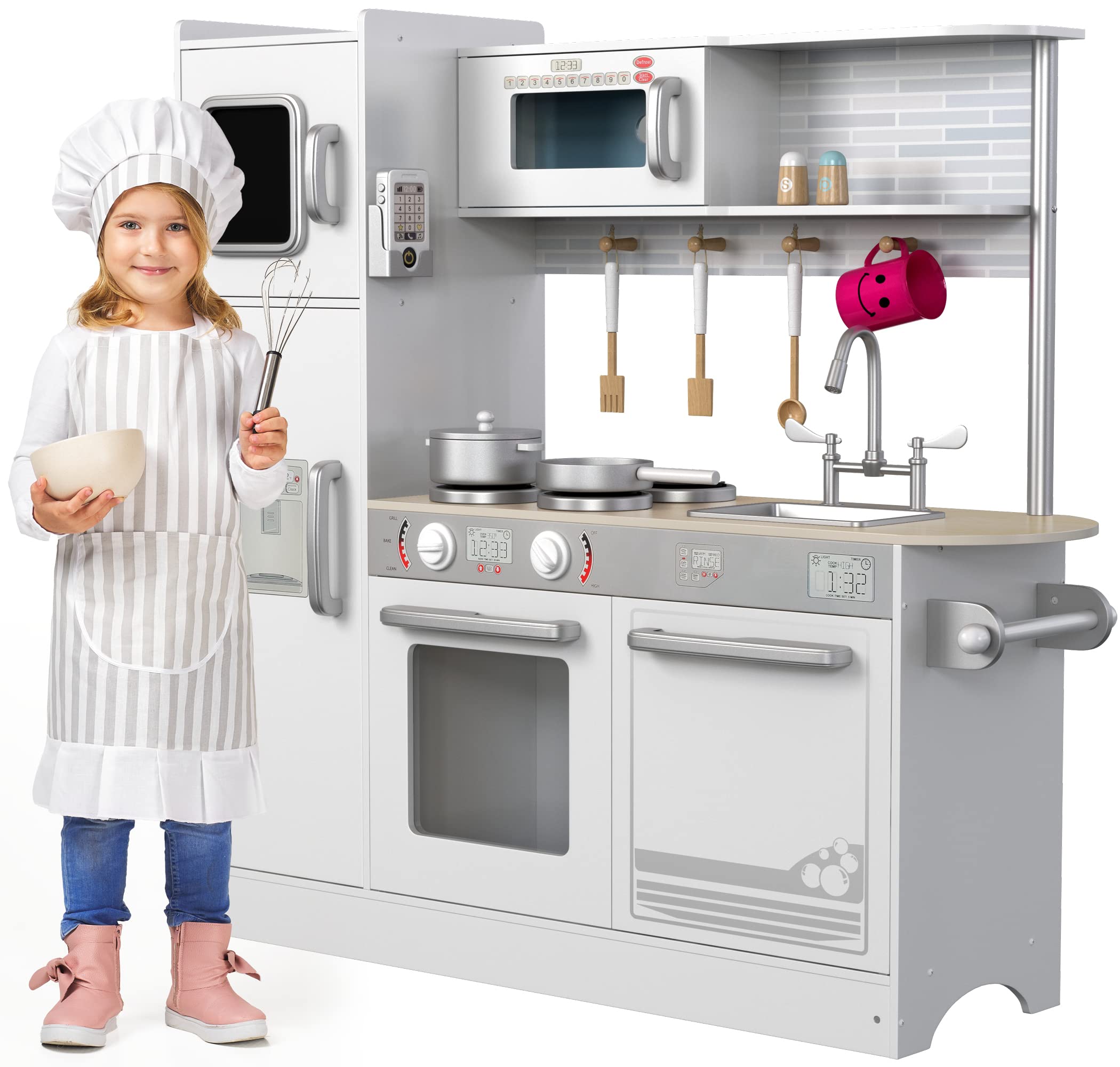 Wooden Play Kitchen Set for Kids - Pretend Cooking Toy with Stove, Oven, Microwave, Fridge, Sink & 20+ Accessories - Educational Role Play for Toddlers Ages 3-8 - Perfect for Home, Preschool & Daycare Pretend Play