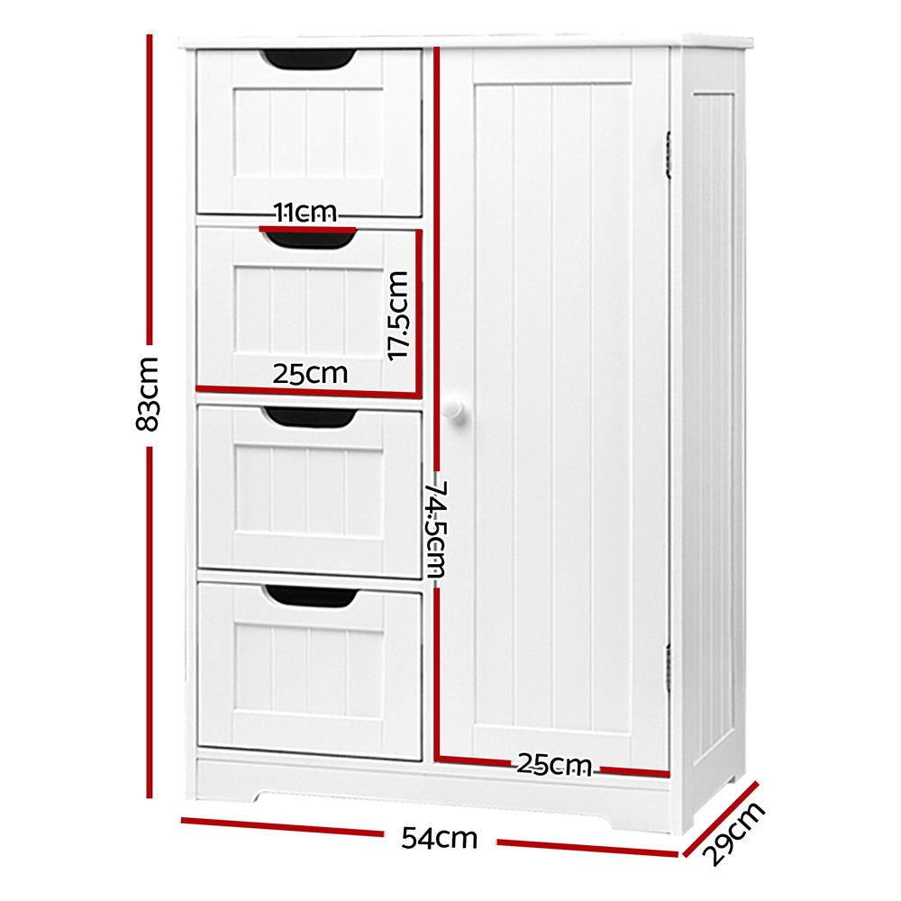 White Artiss Bathroom Storage Cabinet with Drawers - Perfect for Organizing Toiletries, Makeup & Essentials in Small Bathrooms