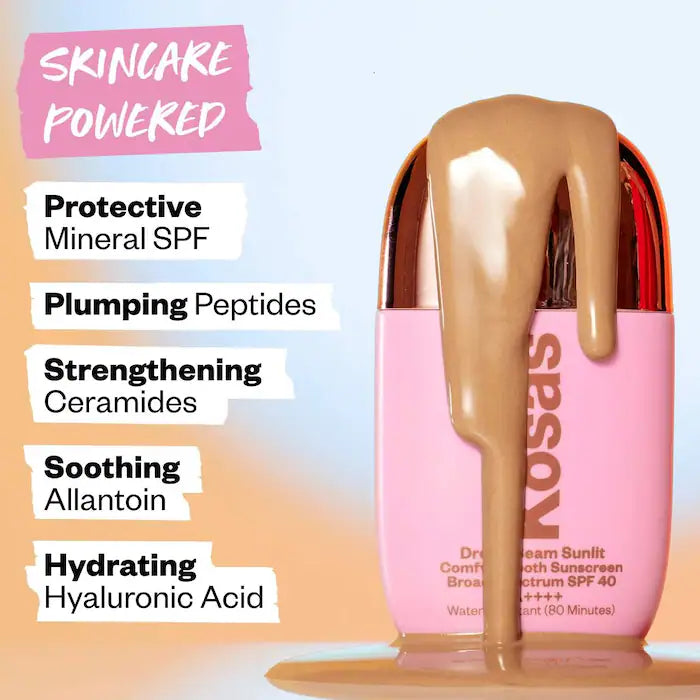 Kosas DreamBeamâ¢ Mineral Sunscreen SPF 40 - Silicone-Free with Ceramides & Peptides for Sensitive Skin - Daily Face Sun Protection for Outdoor Activities & Beach Days