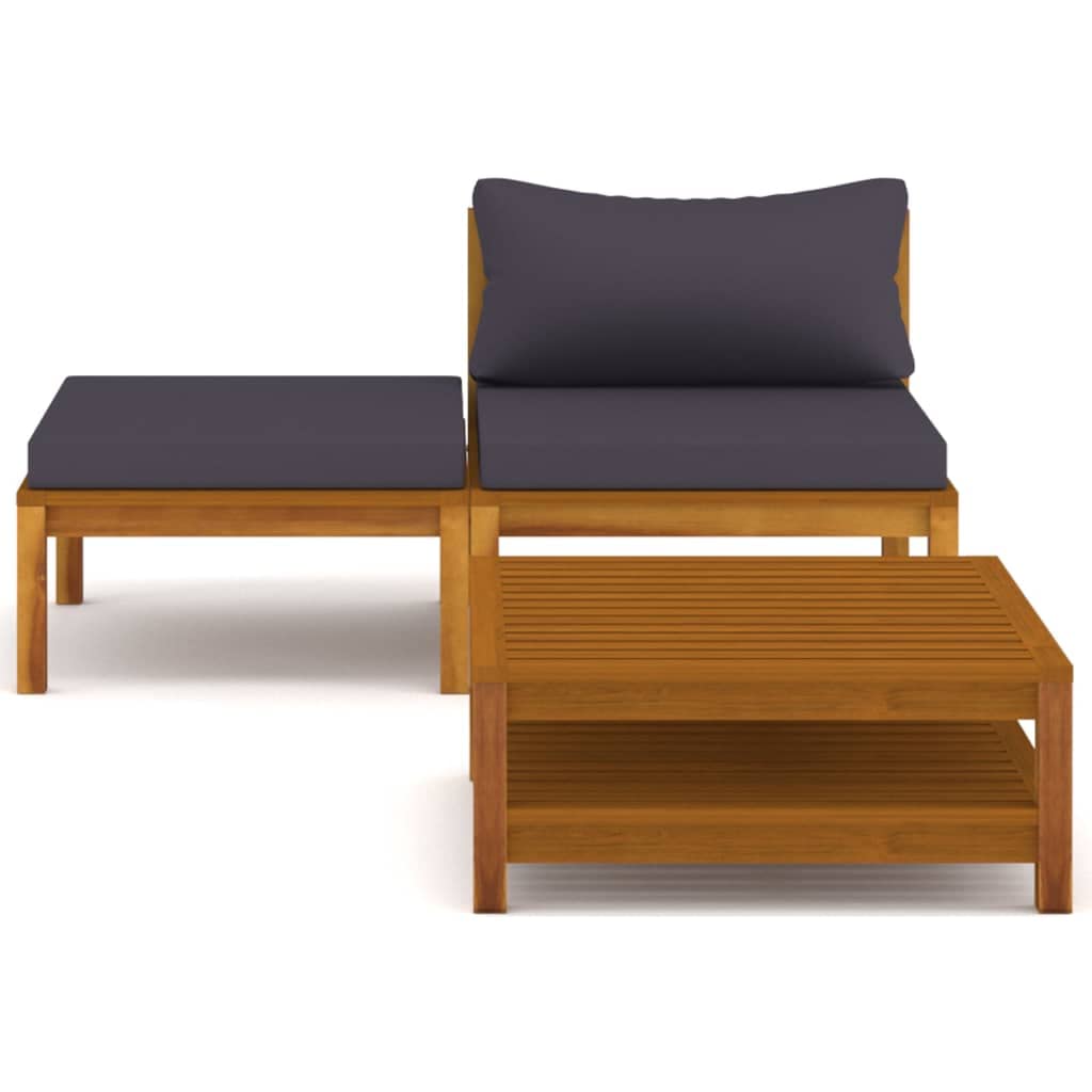 3-Piece Patio Lounge Set with Dark Gray Cushions - Outdoor Sectional Sofa & Couch Set - Acacia Wood Furniture for Front Porch, Backyard, Balcony - Perfect for Relaxing, Entertaining & Outdoor Lounging