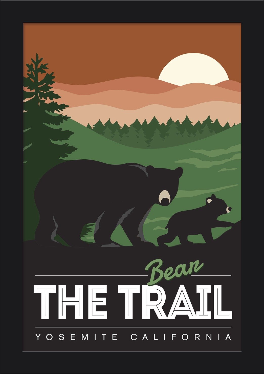 Yosemite California Bear the Trail - 12x18 Giclee Fine Art Print with Recycled Wood Frame in Black | Nature Wall Decor for Living Room, Office & Cabin