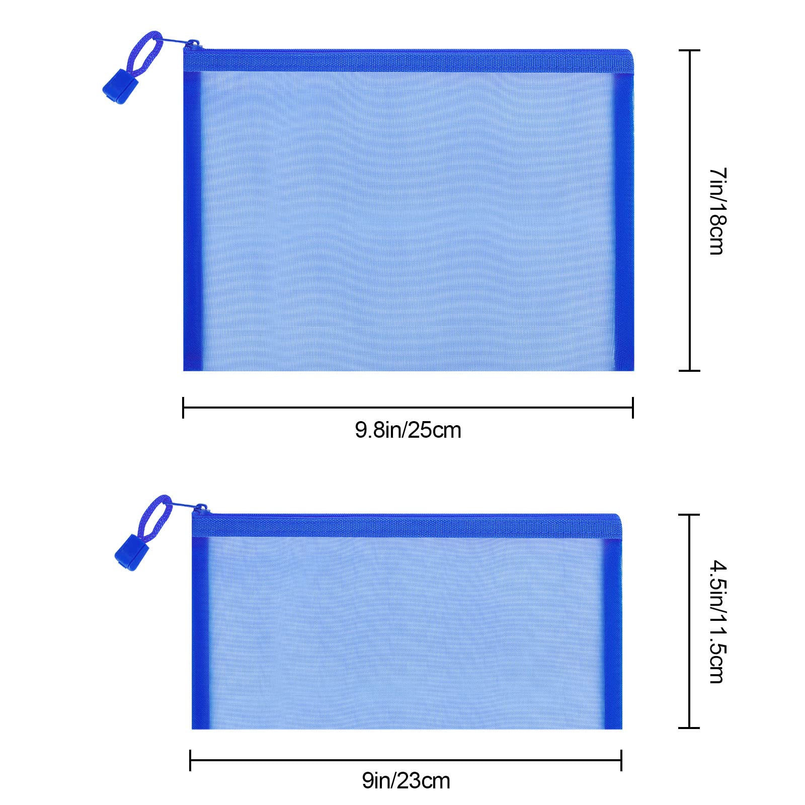 12-Piece Nylon Mesh Zipper Pouch Set - Waterproof Cosmetic Bags, Makeup Organizer, Pencil Case for School & Office - Multi-Purpose Travel Accessories (Blue, A5+B6 Size) - Perfect for Makeup Storage, Travel Essentials & School Supplies Organization