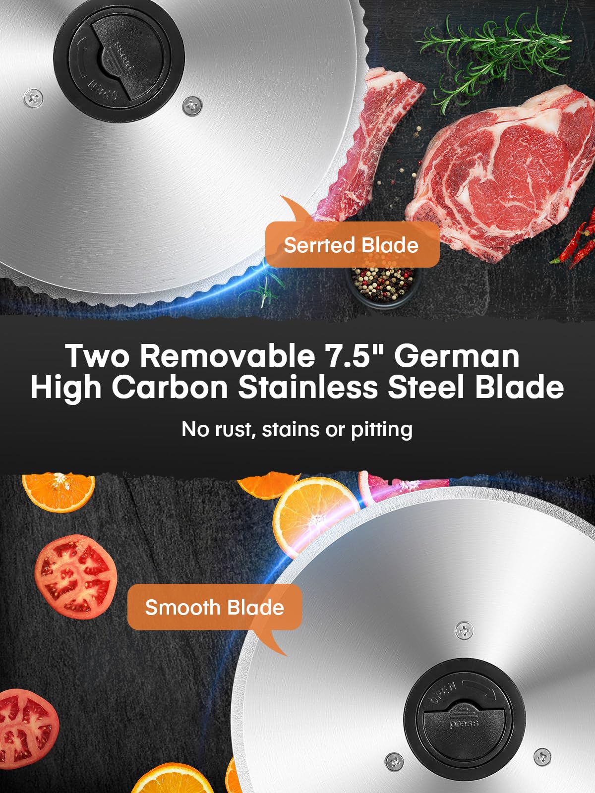 FOHERE 200W Electric Meat Slicer for Home Use - 7.5
