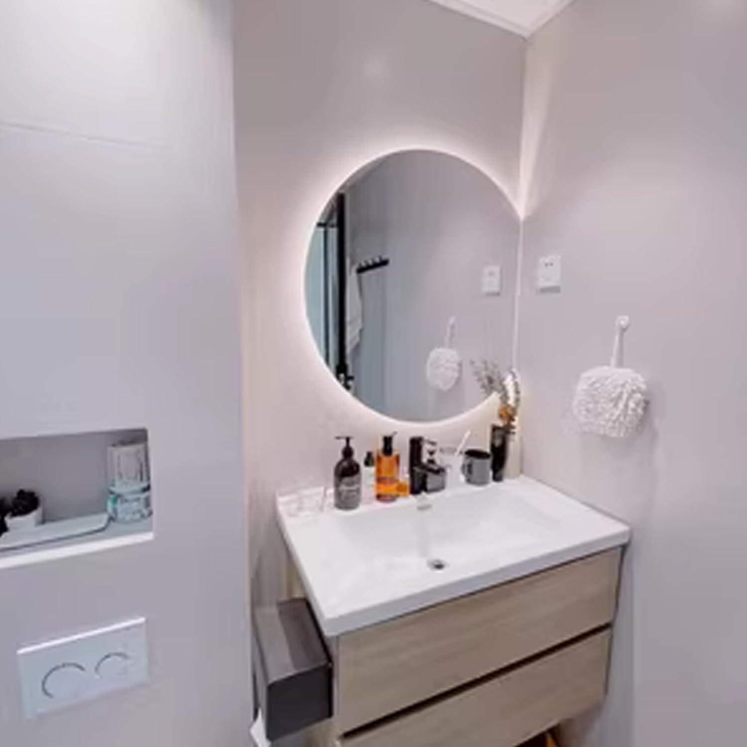 40 Inch LED Bathroom Mirror with Anti-Fog & Dimmable Lights - Half Moon Backlit Vanity Mirror, Shatter-Proof Wall-Mounted Makeup Mirror (Cut Left) - Perfect for Modern Bathrooms, Dressing Rooms & Makeup Stations