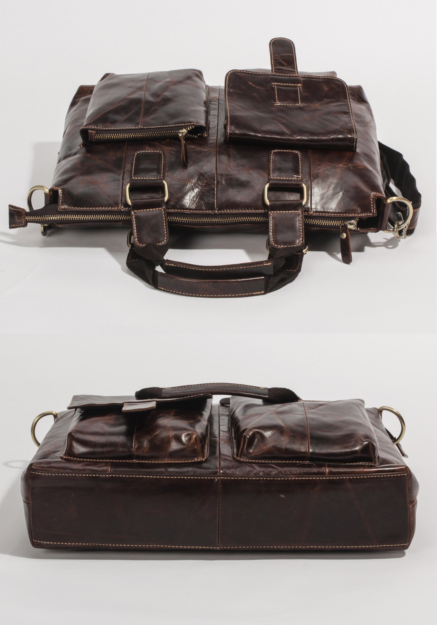 Le'aokuu Genuine Leather Cowhide Briefcase - 15.6 Inch Laptop Messenger Bag for Men (Coffee Brown) - Professional Business Attache Case for Work, Office & Travel