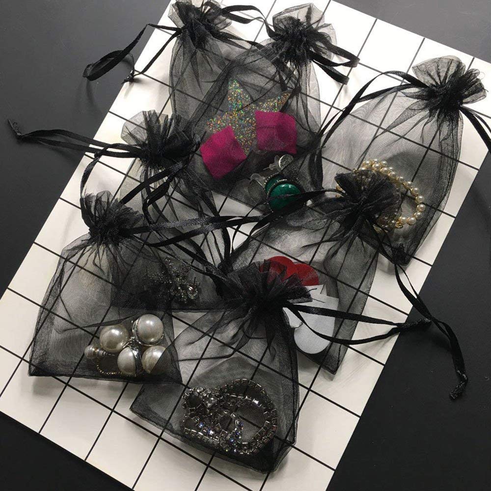 Stratalife 4x6 Inch Organza Drawstring Bags - 100PCS Black Mesh Jewelry Pouches for Jewelry, Candies & Party Favors | Perfect for Wedding, Birthday, Baby Shower & Gift Packaging