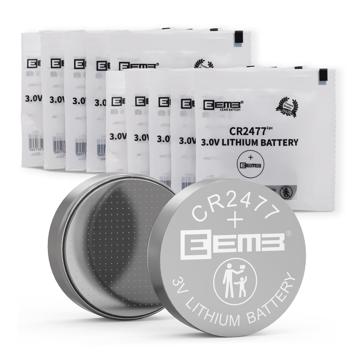EEMB CR2477 3V Lithium Coin Cell Battery - Non-Rechargeable Button Cell (10 Pack) for Watches, Key Fobs, Toys, Medical Devices & Electronics - Long Lasting Power Supply