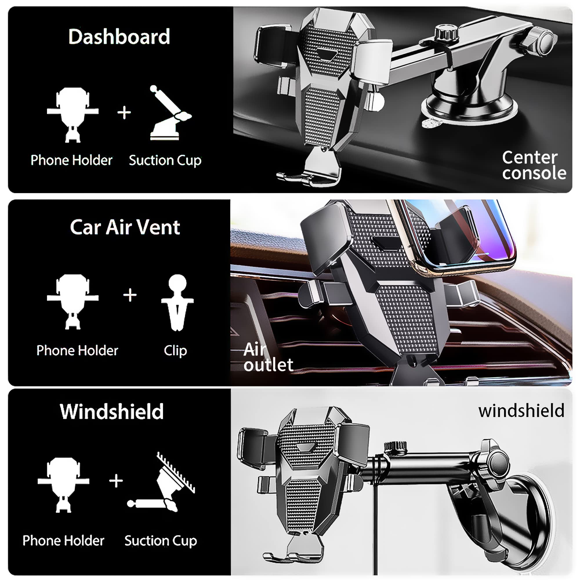 Universal Car Phone Holder Mount - Compatible with All Smartphones, Strong Suction Cup & Sticky Gel Pad for Windshield/Dashboard/Window - Perfect for Hands-Free Navigation, Road Trips & Daily Commuting