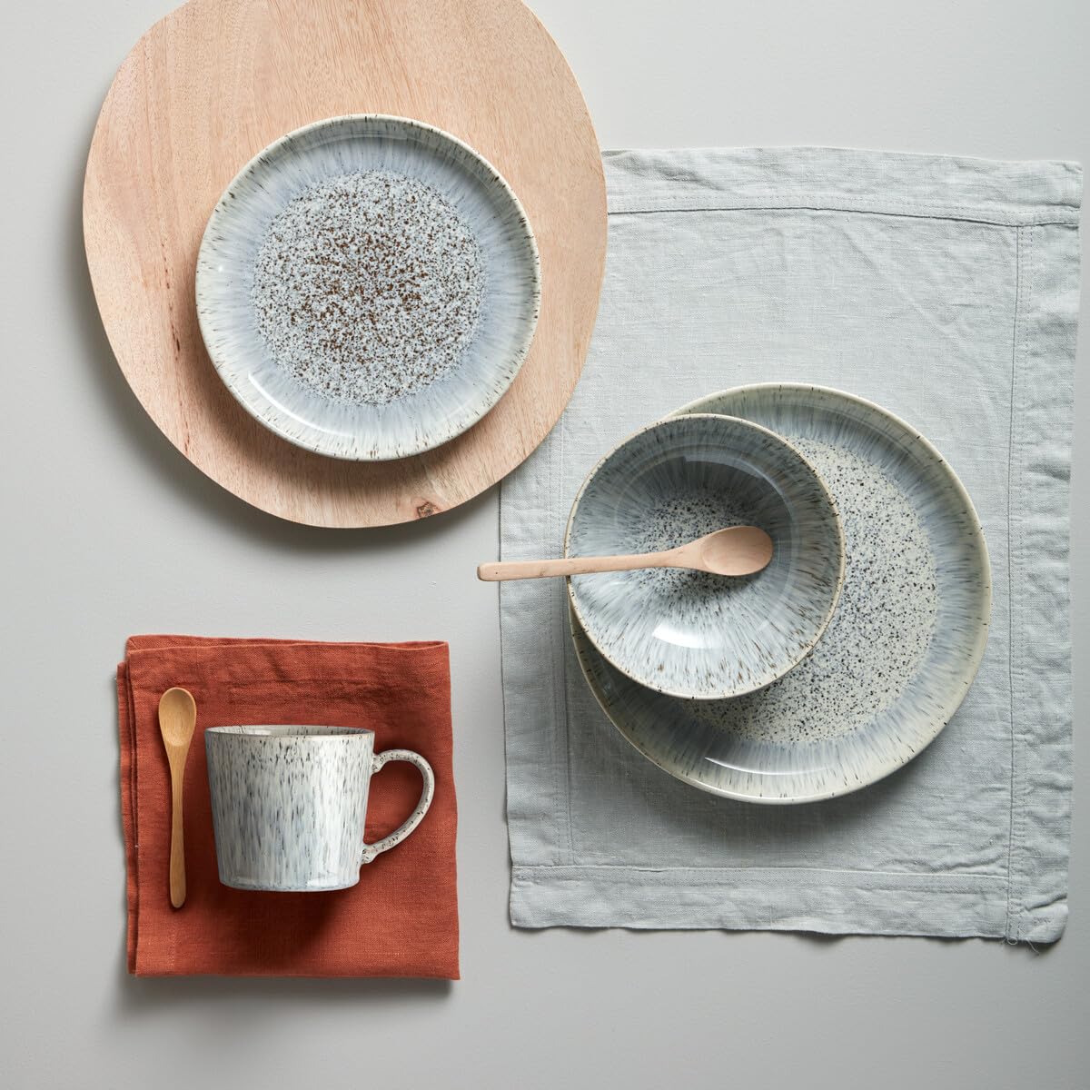 Denby Halo Speckle Large Coffee Mug Set of 4 - 13.5oz Stoneware Tea Cups for Office & Home Use - Dishwasher & Microwave Safe Ceramic Mugs in Grey, Blue & Neutral Colors - Perfect for Coffee, Tea, Hot Chocolate & Soups