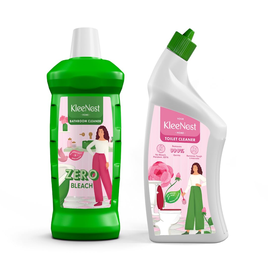 Kleenest Plant-Based Bathroom & Toilet Cleaner Combo - Bleach-Free, Rose Scented | Eco-Friendly Cleaning for Showers, Sinks, Tubs & Toilets