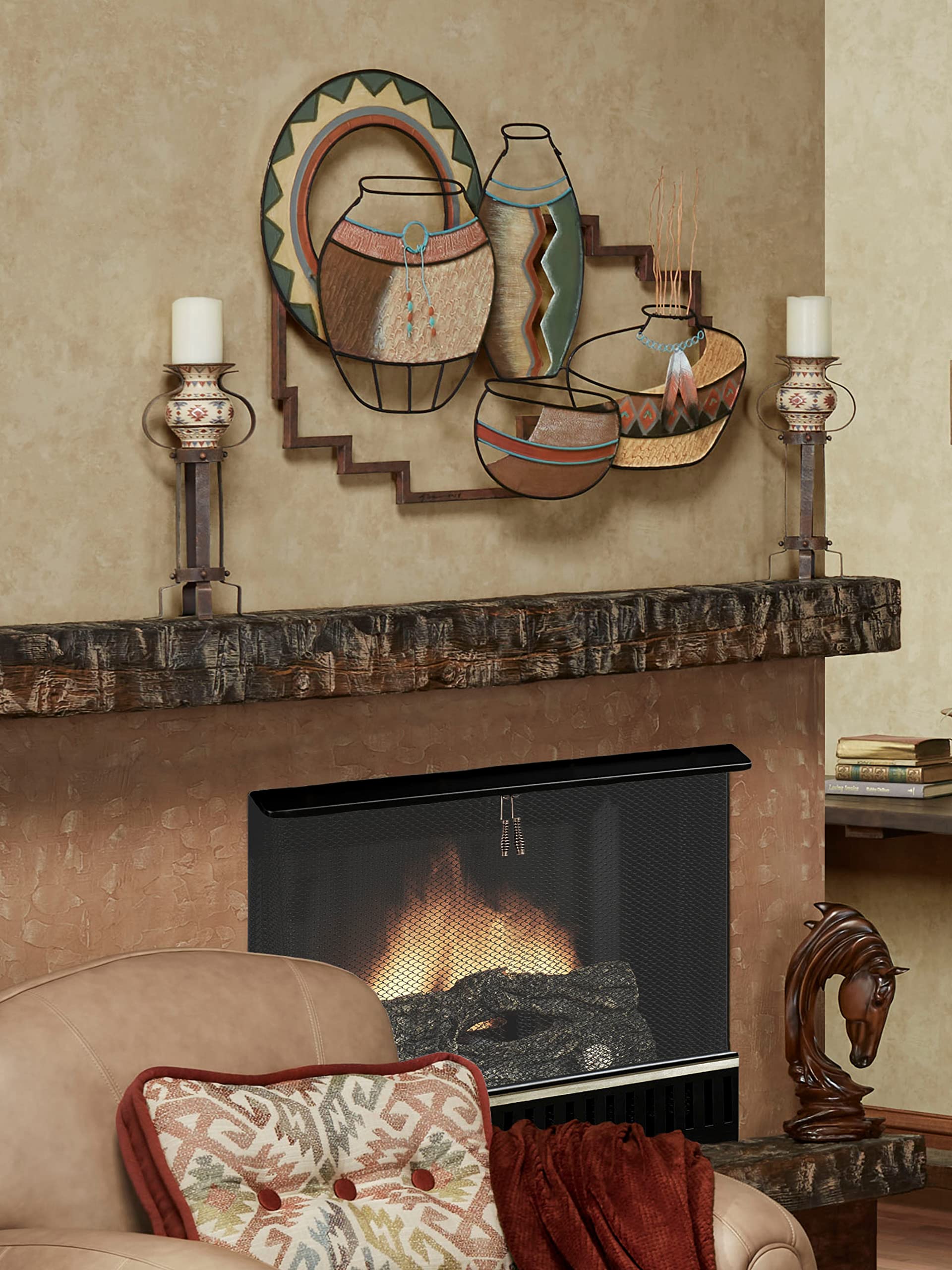 Southwestern Style Metal Wall Sculpture - Native Artifacts Multi Earth Decor | Handcrafted Vases, Charger & Bowl Set | Perfect for Southwest Aesthetic Home & Office Decor