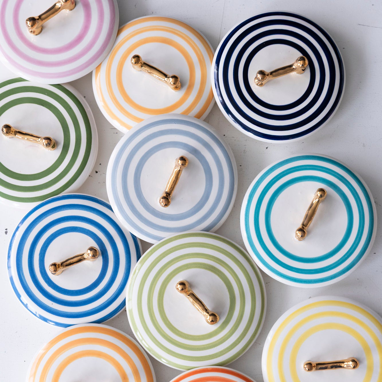 Jill Rosenwald X Polkadog Ceramic Bone Jar in Bright Saffron - Stylish Pet Treat Storage for Dogs, Perfect for Kitchen Counter or Gift Idea