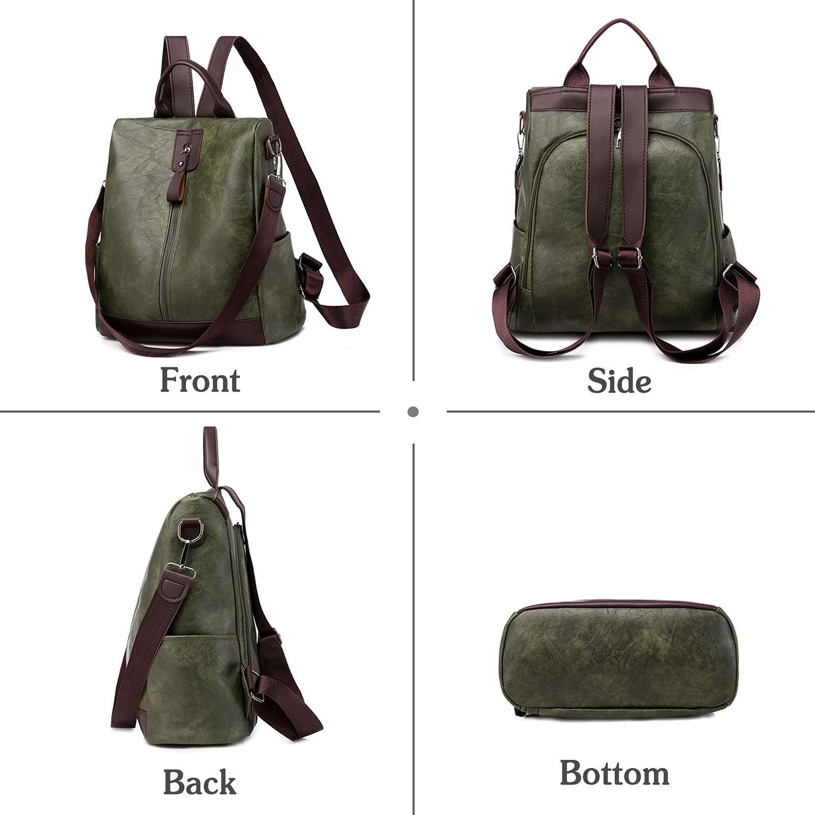 PORRASSO Anti-Theft Women's Backpack - Waterproof PU Leather Daypack with Earphone Hole & Shoulder Straps - Stylish Rucksack for School, Work, Travel & Outdoor Activities