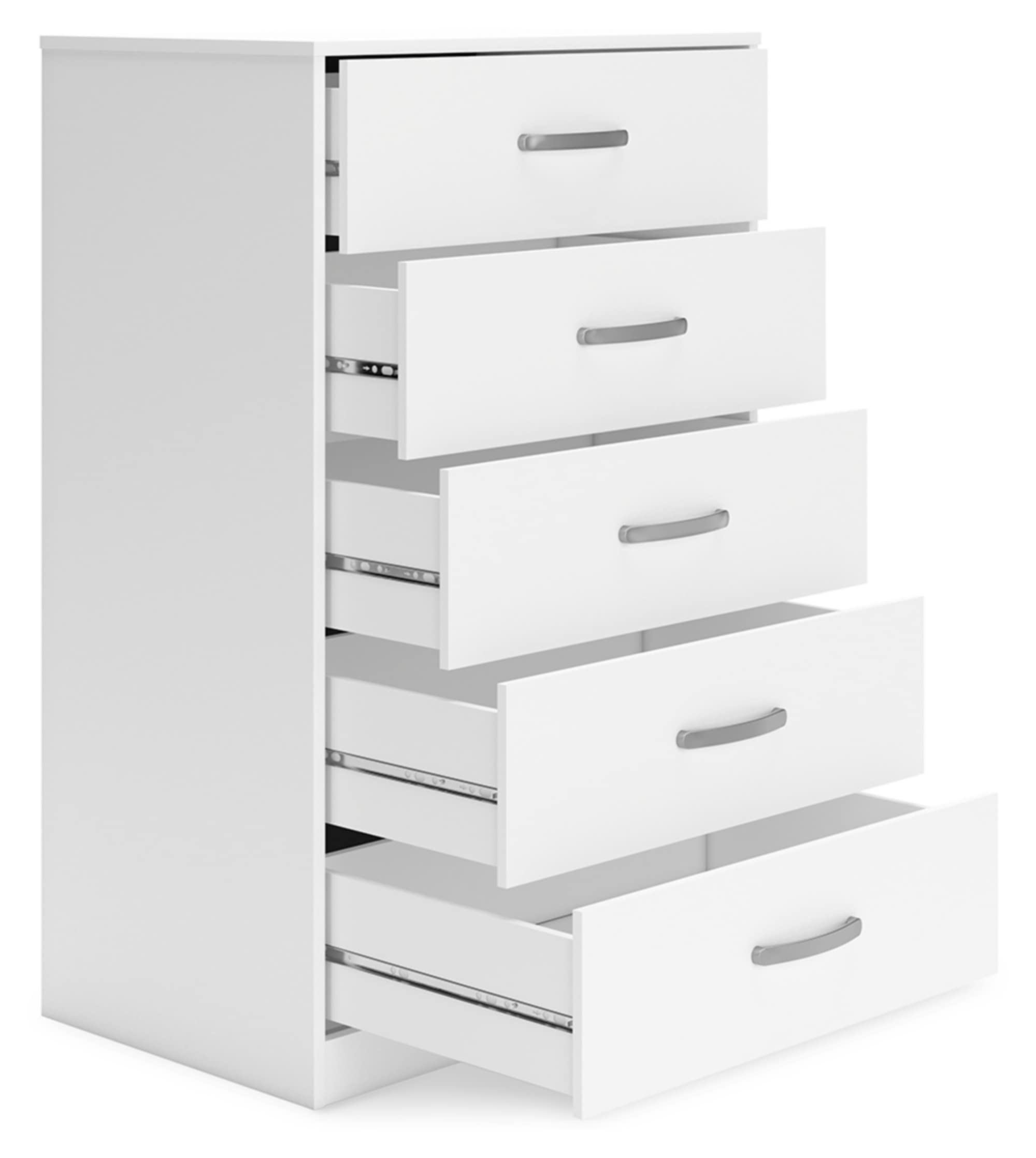 Signature Design by Ashley Flannia 5-Drawer Dresser - White Wooden Chest with Dovetail Construction & Safety Stop - Perfect for Bedroom, Nursery or Closet Storage Organization