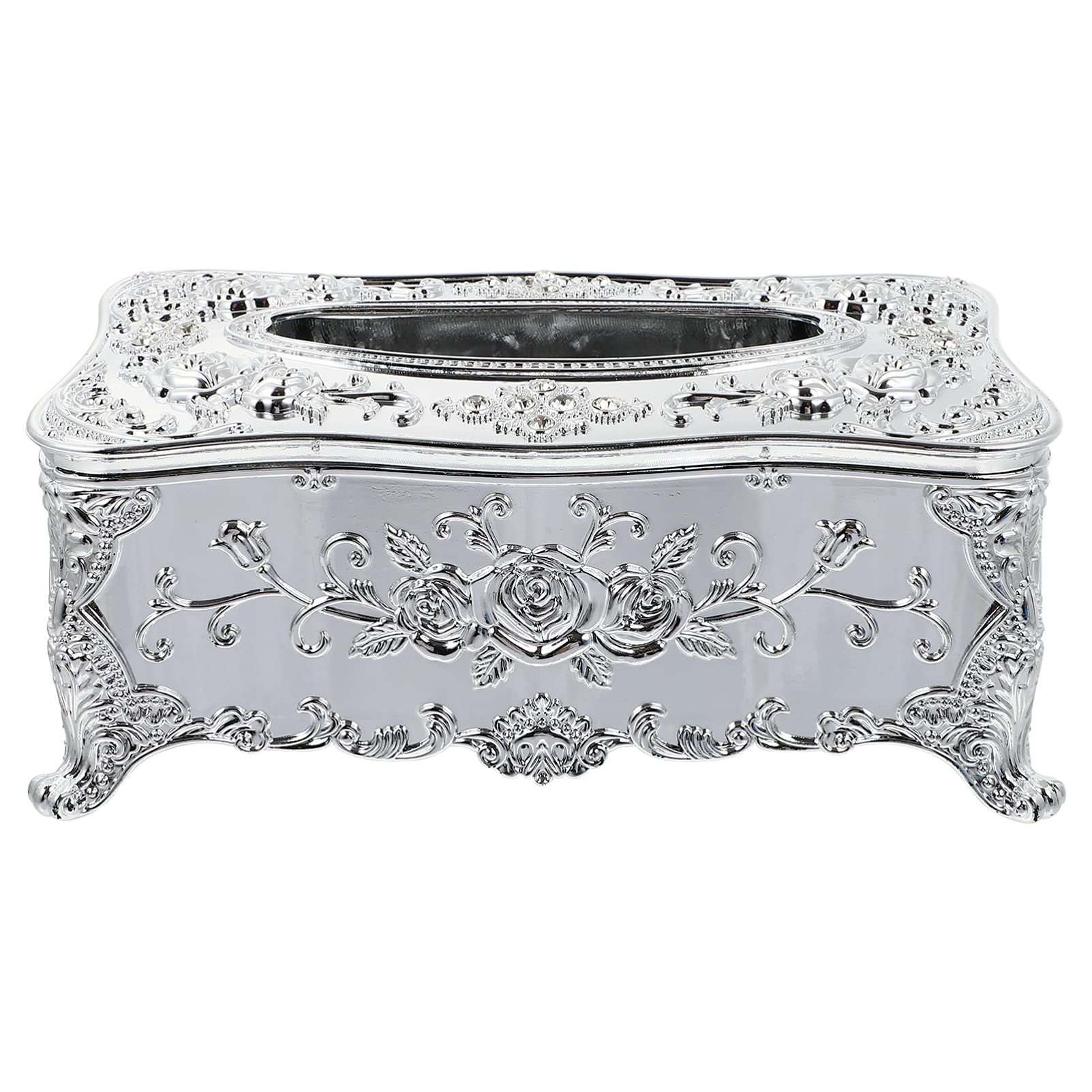 VOSAREA Vintage Rustic Acrylic Tissue Box Cover - Silver European Style Napkin Holder & Trinket Organizer | Perfect for Living Room, Bedroom, Bathroom Decor & Tissue Storage