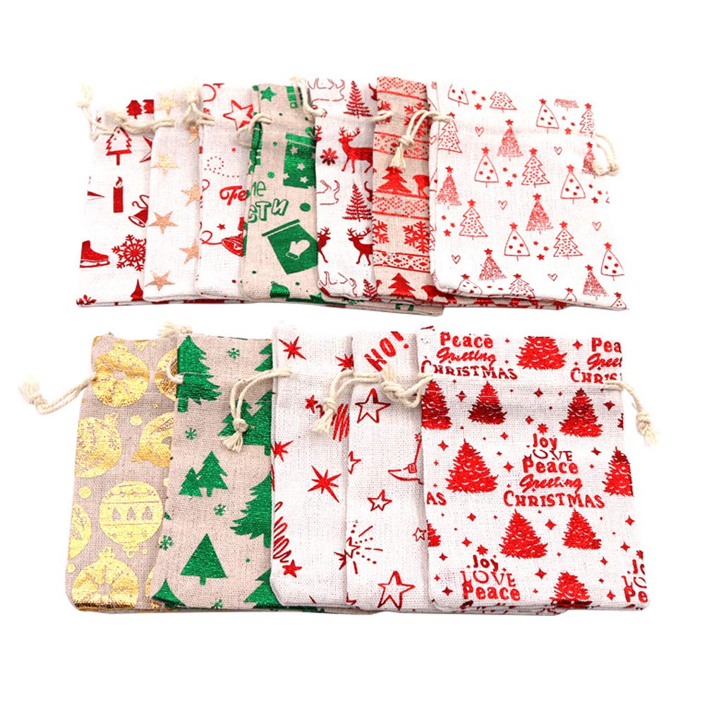12Pcs Christmas Candy Bags - Mixed Color Drawstring Gift Bags for Holiday Treats & Party Favors | Perfect for Christmas Decorations, Stocking Stuffers & Gift Packaging
