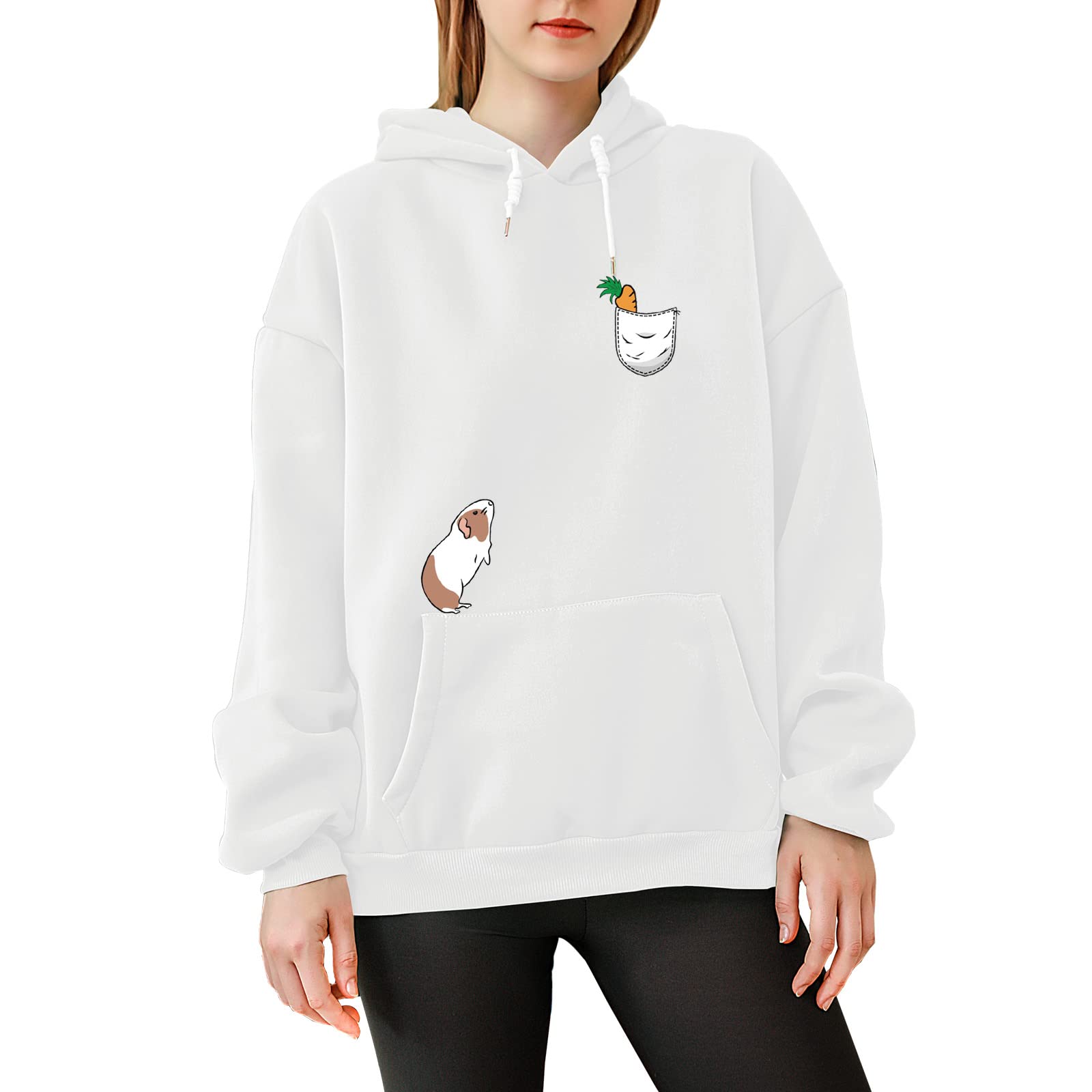 Weetiotio Women's Cute Guinea Pig Print Hoodie - Kawaii Rat Graphic Oversized Sweatshirt with Carrot Pocket | Y2K Aesthetic Fashion for Casual Wear, Street Style & College Outfits