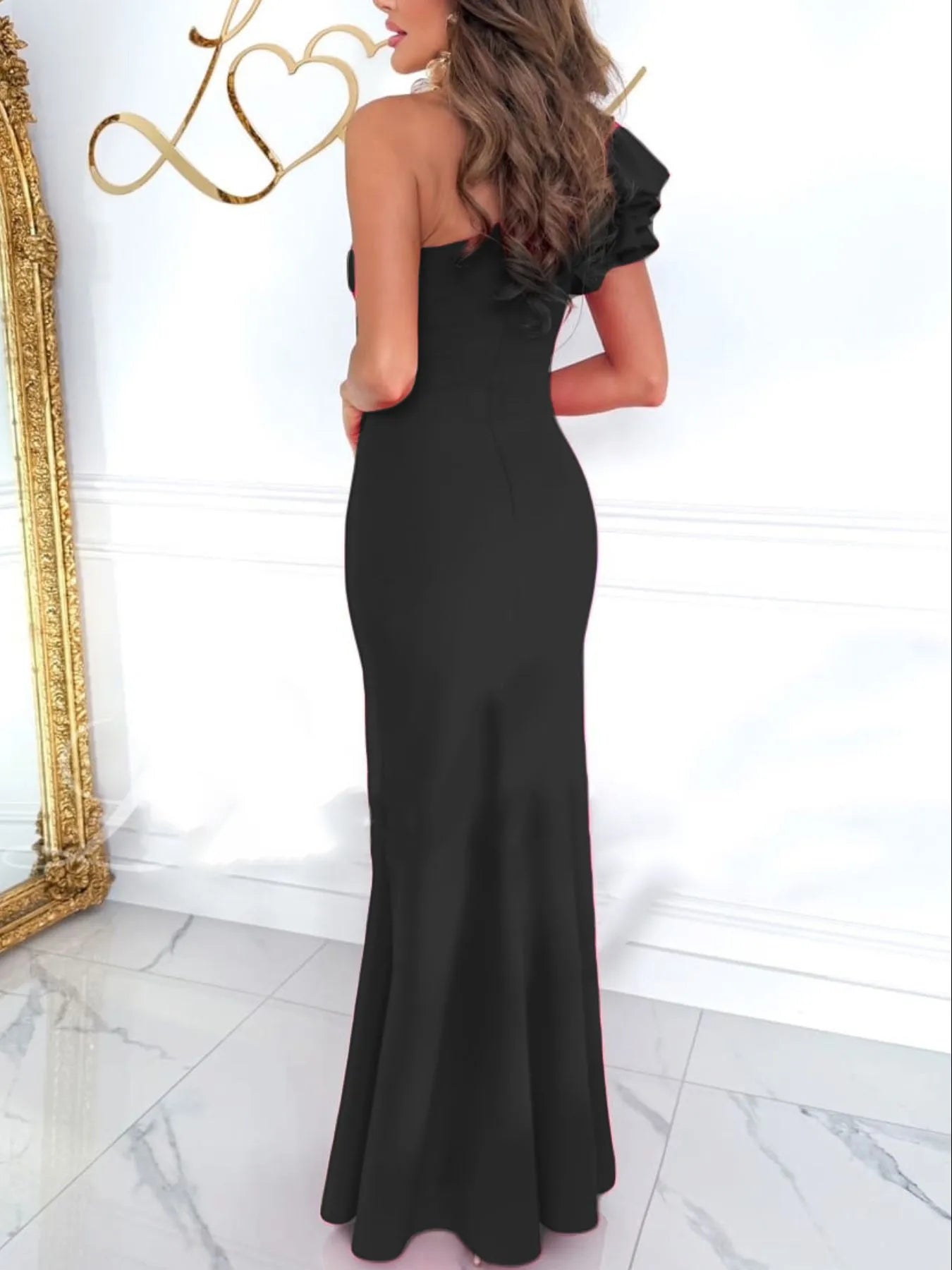 Elegant Cutout One Shoulder Ruffle Split Maxi Dress for Women - Perfect for Summer Beach Parties, Date Nights & Special Occasions