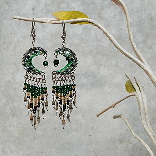 Handmade Boho Crescent Moon Earrings for Women – Long Beaded Metal Dangle Earrings with Silk Thread | Perfect for Festivals, Parties & Boho Fashion Accessories