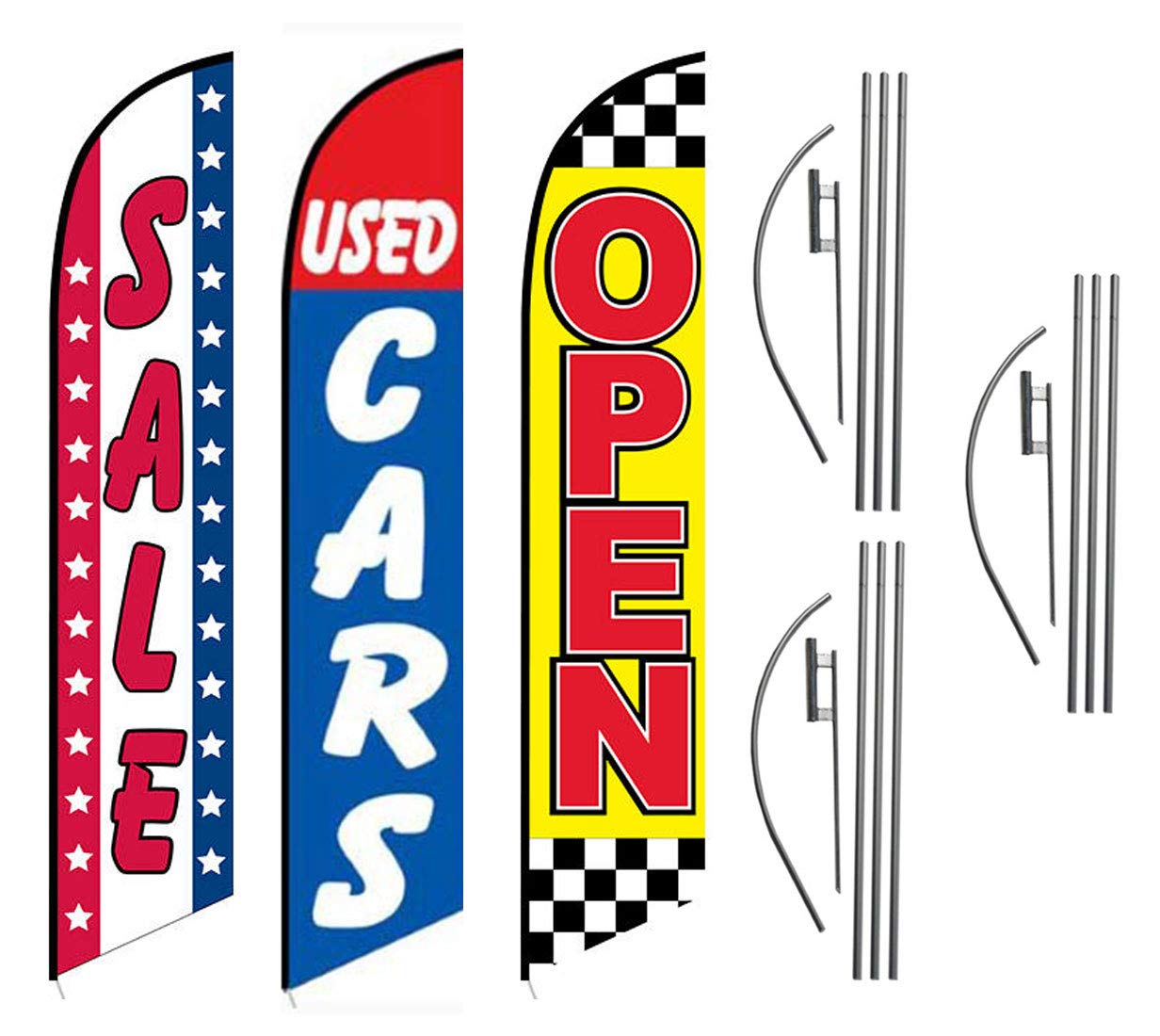 Used Car Sale Advertising Feather Flag Kit - 3 Checkered Banner Flags, Poles & Ground Stakes | Outdoor Business Promotion, Car Dealership Marketing, Event Signage by Feather Flag Nation