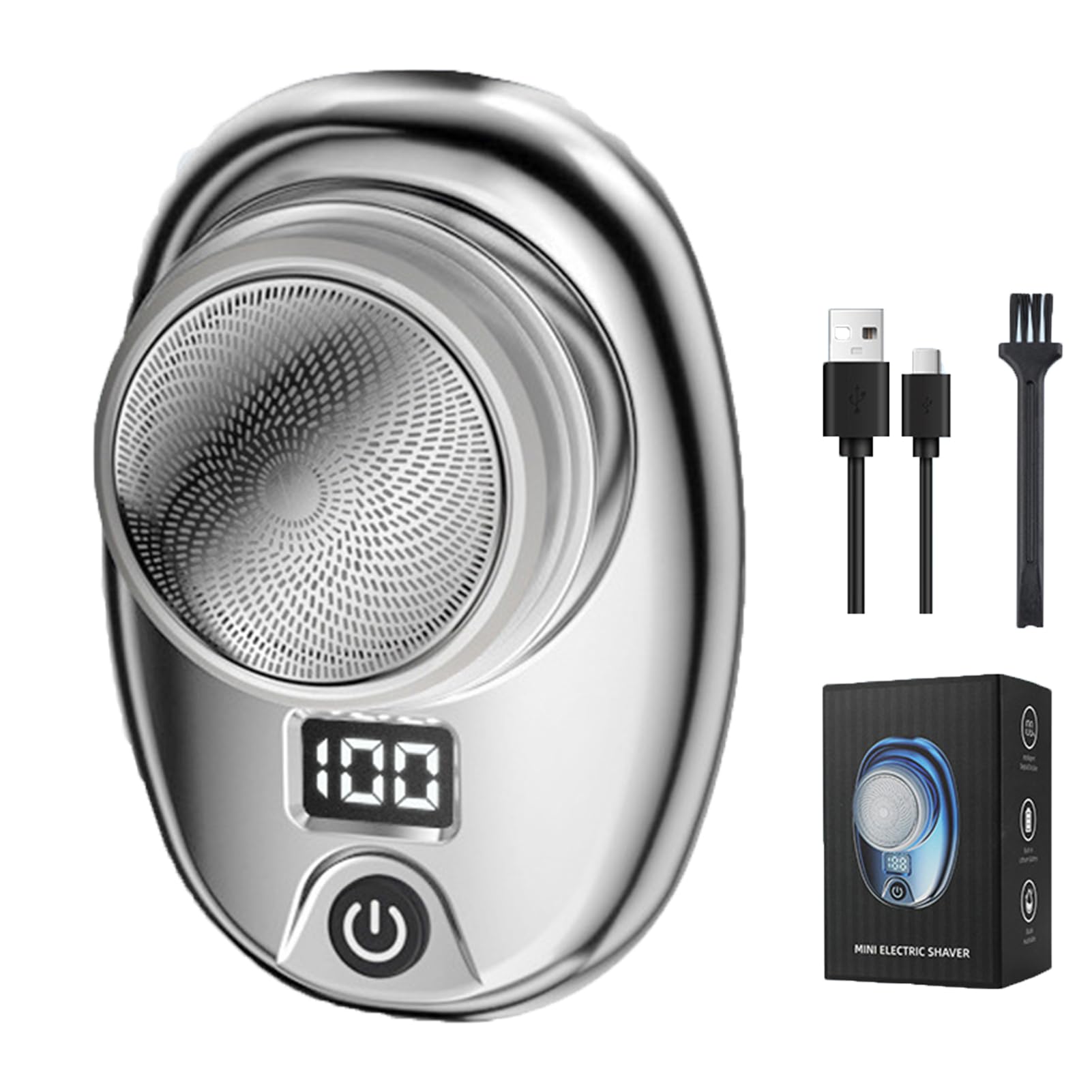 Berbiget Mini Portable Electric Shaver for Men - Rechargeable Waterproof Wet/Dry Trimmer with Silver Finish | Perfect for Travel, Gym & Quick Grooming at Home