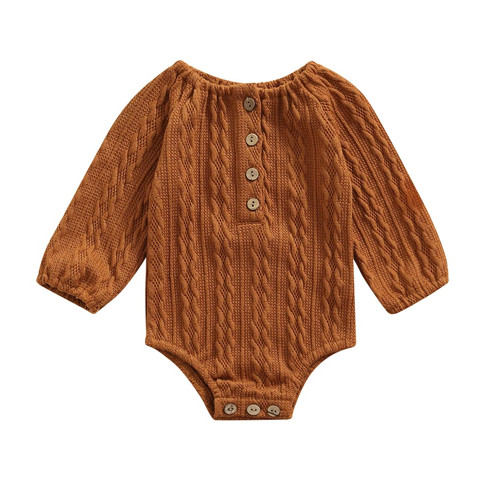 Baby Girl Cable Knit Long Sleeve Sweater Romper - Soft Crewneck Button-Up Jumpsuit for Fall & Winter - Cozy Boho Outfit for Photoshoots, Family Gatherings & Holiday Events