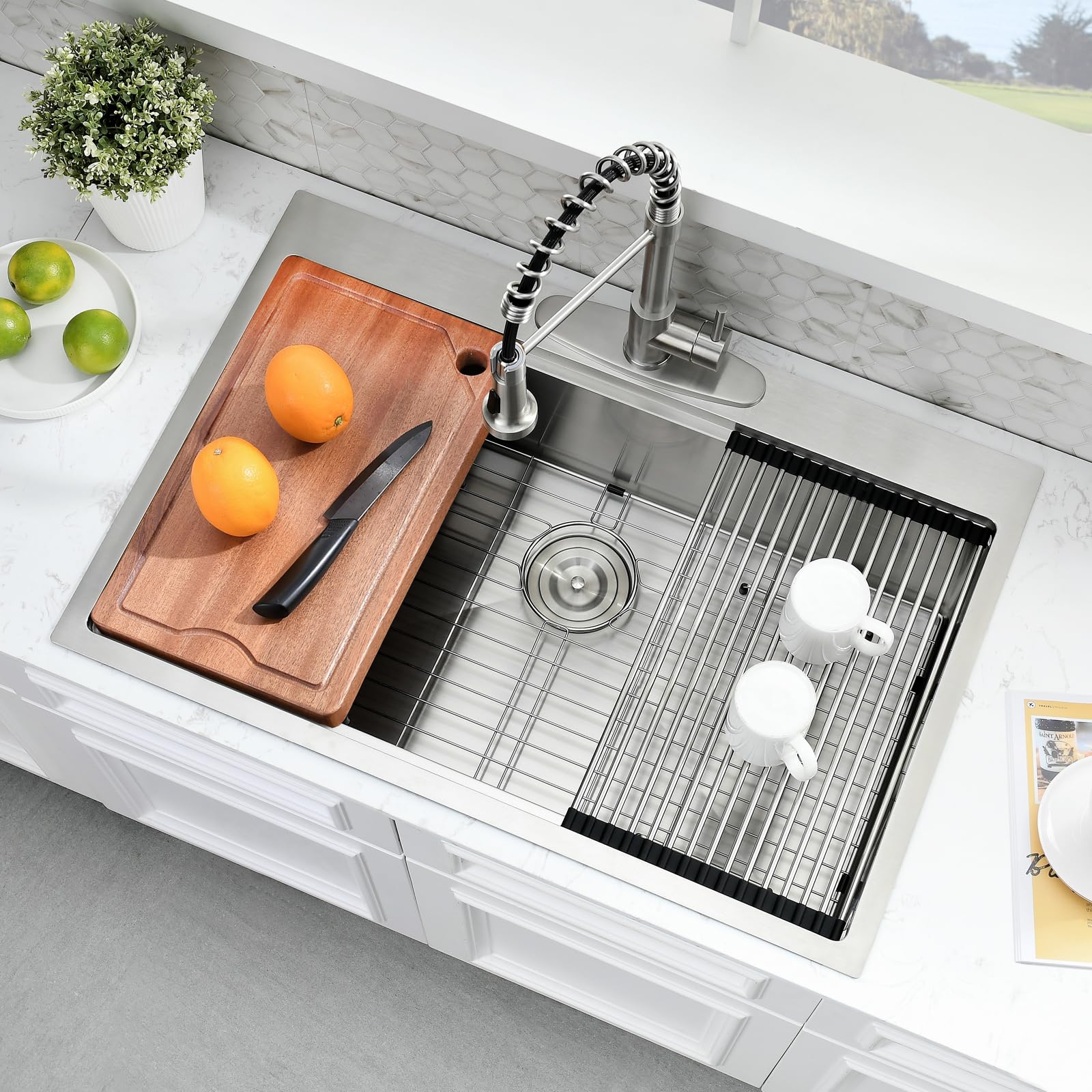 33x22 Inch Stainless Steel Drop-In Kitchen Sink - 16 Gauge Top Mount Workstation Sink with 10 Inch Deep Single Bowl & Ledge | Perfect for Modern Kitchens, Food Prep, and Dishwashing