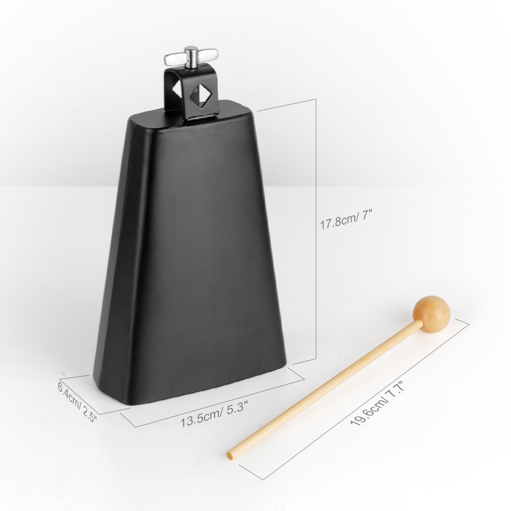 Vangoa 7 Inch Metal Steel Cow Bell with Handle Stick - Loud Percussion Instrument for Drum Kits, Sports Games, Cheering, Weddings & Outdoor Events - Perfect for Drummers, Bands & Fans