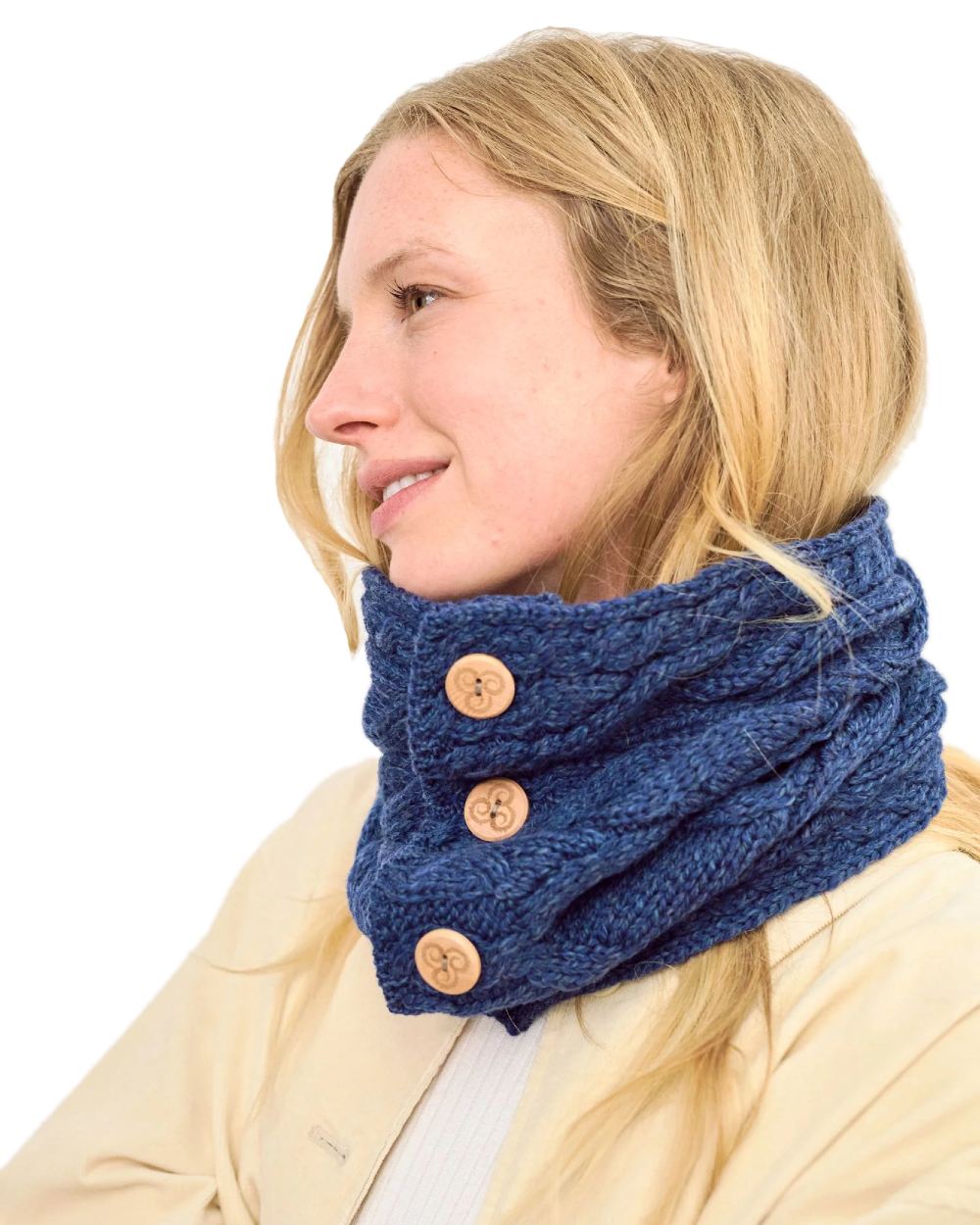 Aran Merino Wool Button Snood Scarf - Warm Winter Neck Warmer for Men & Women - Perfect for Outdoor Activities, Hiking, and Cold Weather Fashion