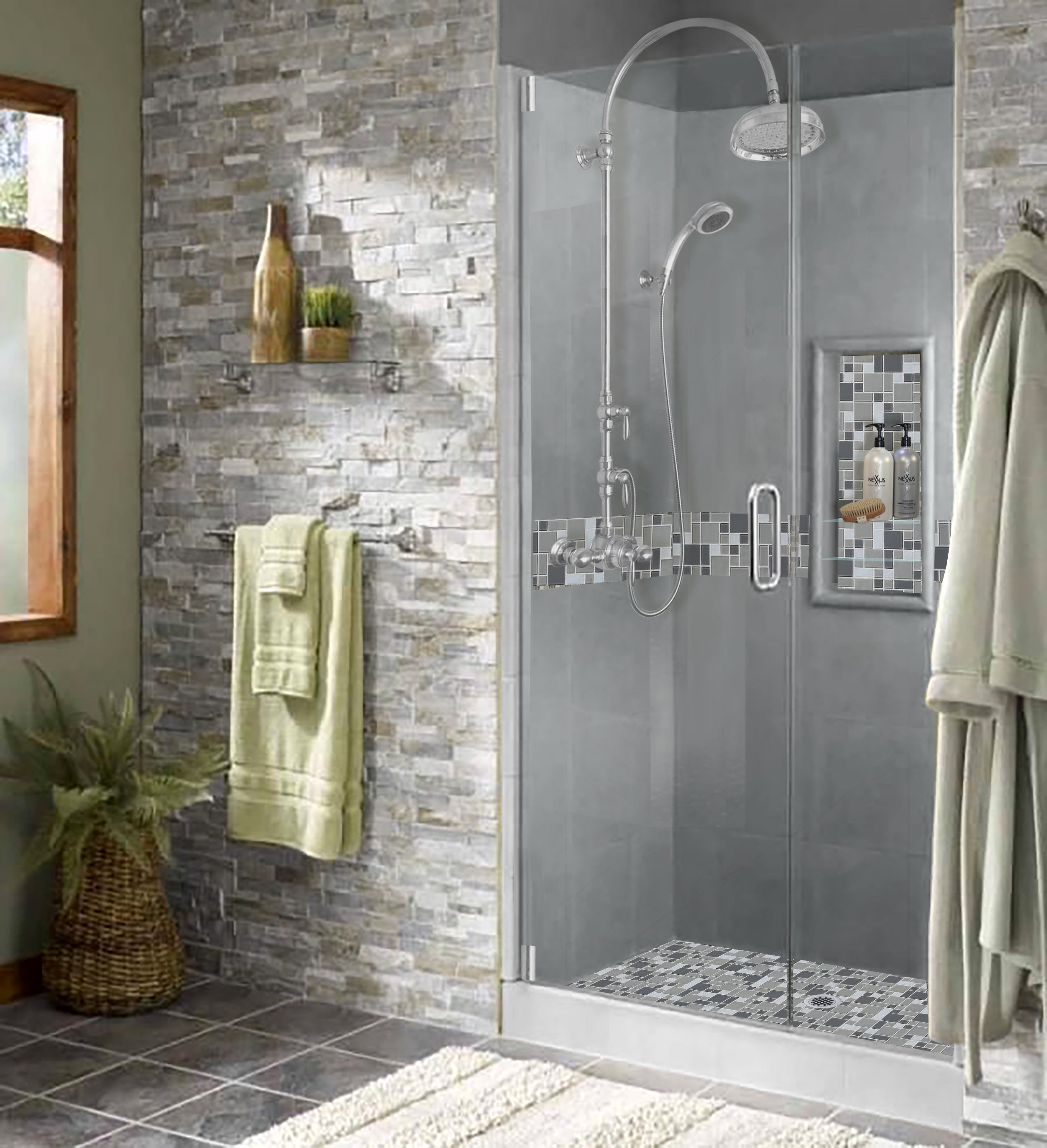 Custom Shower Kits - Alcove Pan, Walls, Thresholds & Optional Glass Enclosure | DIY Bathroom Remodeling Solution for Homeowners & Contractors | Perfect for Small Bathrooms & Space-Saving Designs