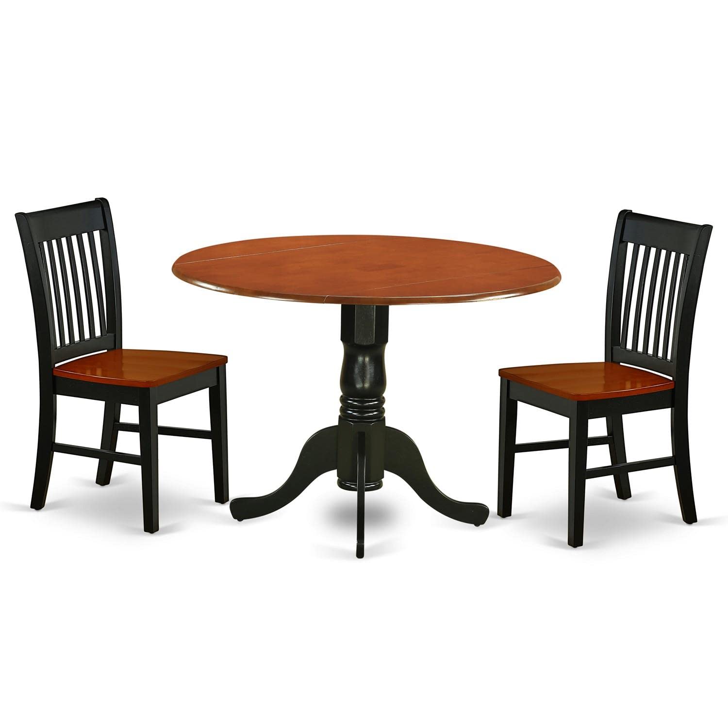 East West Furniture DLNO3-BCH-W 3-Piece Dining Room Table Set - 42x42 Inch Round Drop Leaf Table with 2 Wooden Chairs in Black & Cherry - Perfect for Small Spaces, Breakfast Nooks & Cozy Apartments