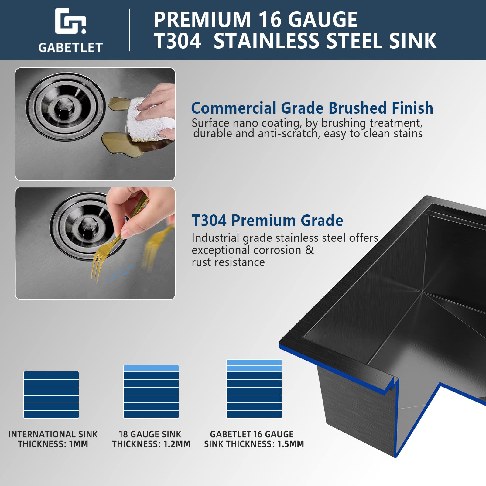 27-inch Undermount Workstation Kitchen Sink - 16 Gauge Stainless Steel with Nano Coating & Brushed Matte Black Finish - Single Bowl Deep Sink with Ledge & Accessories - Perfect for Modern Kitchens, Food Prep, and Heavy-Duty Cooking