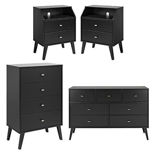Modern 4-Piece Bedroom Set with 2 Nightstands, Cubby Dresser & 4-Drawer Chest - Complete Storage Solution for Master Bedroom, Guest Room or Apartment