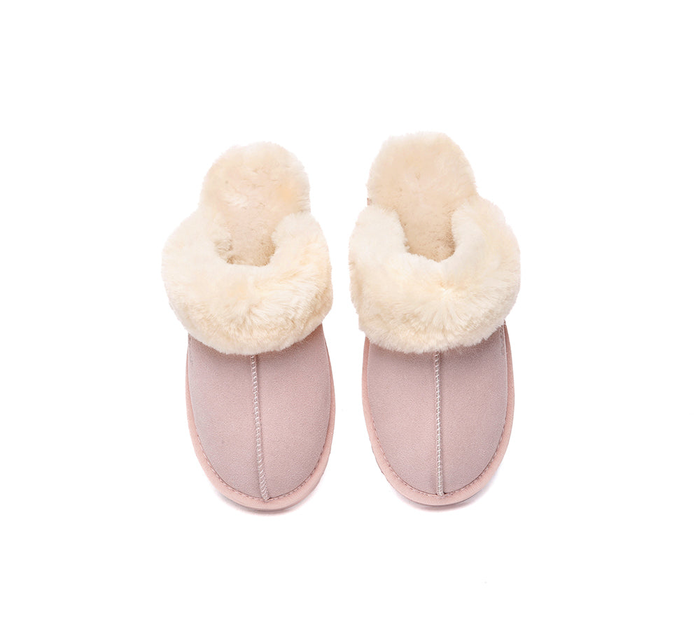 EVERAU® Women's UGG Slippers - Genuine Sheepskin Wool Suede Scuff Muffin House Shoes for Winter Comfort - Perfect for Cozy Nights at Home and Gift Giving