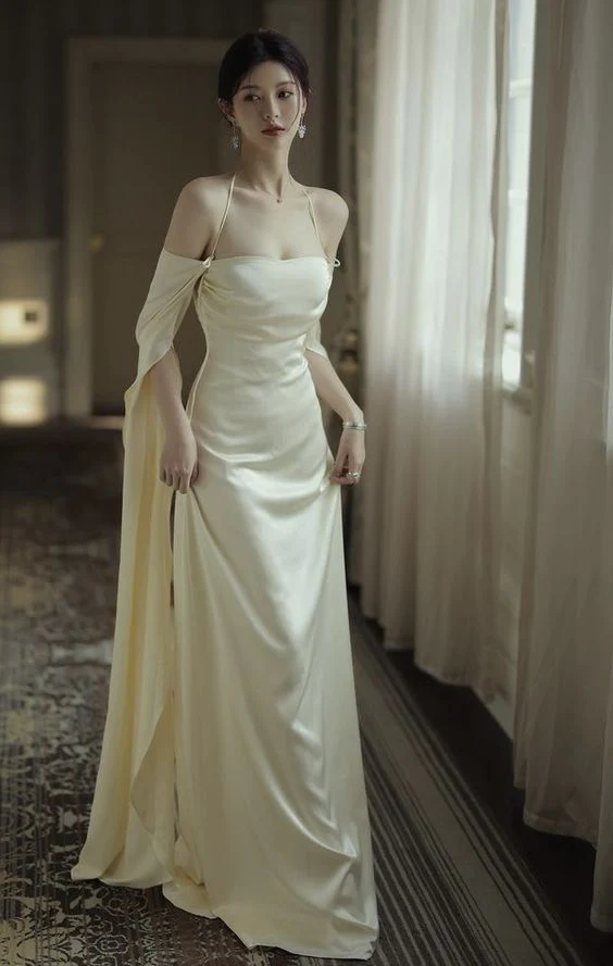 Ivory Satin Sheath Long Prom Dress - Elegant Formal Evening Gown for Homecoming, Wedding, and Black Tie Events - Style J2676