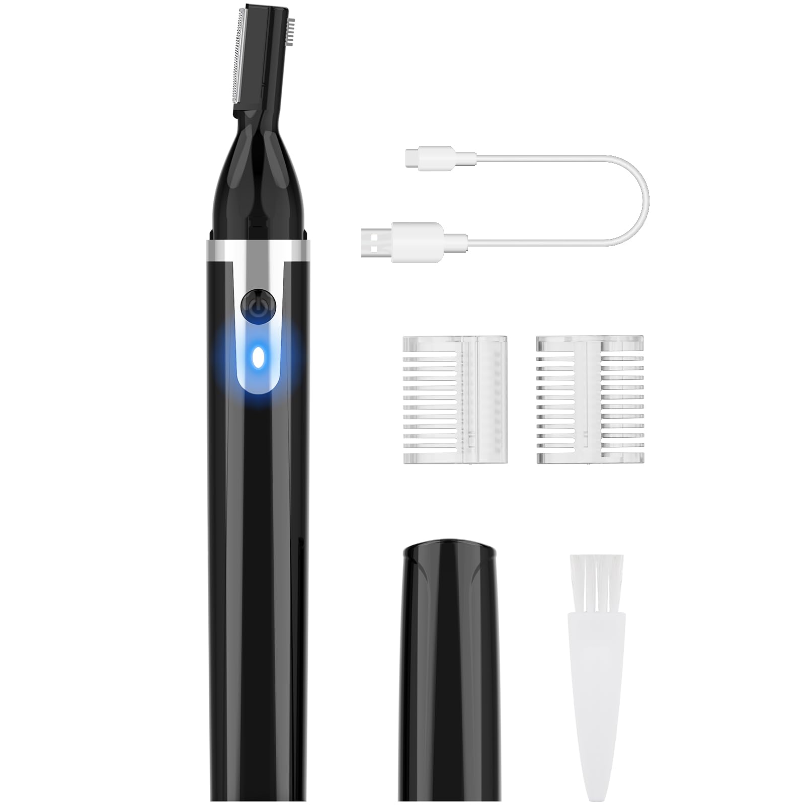 Electric Eyebrow Trimmer for Men & Women - Rechargeable Painless Facial Hair Shaver with Rinseable Blades for Eyebrows, Beard & Neck Grooming | Perfect for Travel, Home & Salon Use (Black)