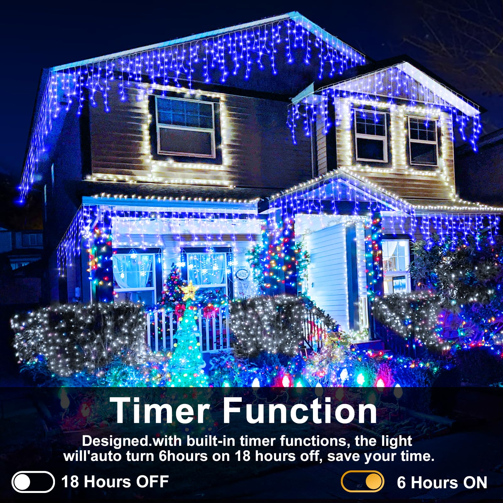 1280 LED 131FT Outdoor Christmas Lights - Blue Ice String Lights with Clear Wire, 8 Lighting Modes & Timer Memory Function | 240 Drops Waterproof Hanging Lights for Christmas Tree, Garden, Patio, and House Decorations